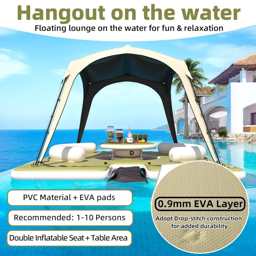 [11X11FT] Premium Floating Dock Lounge With With Ladder, Double Seats, Table, And Canopy (SAK49273) – SAKSBY WHOLESALE, view 