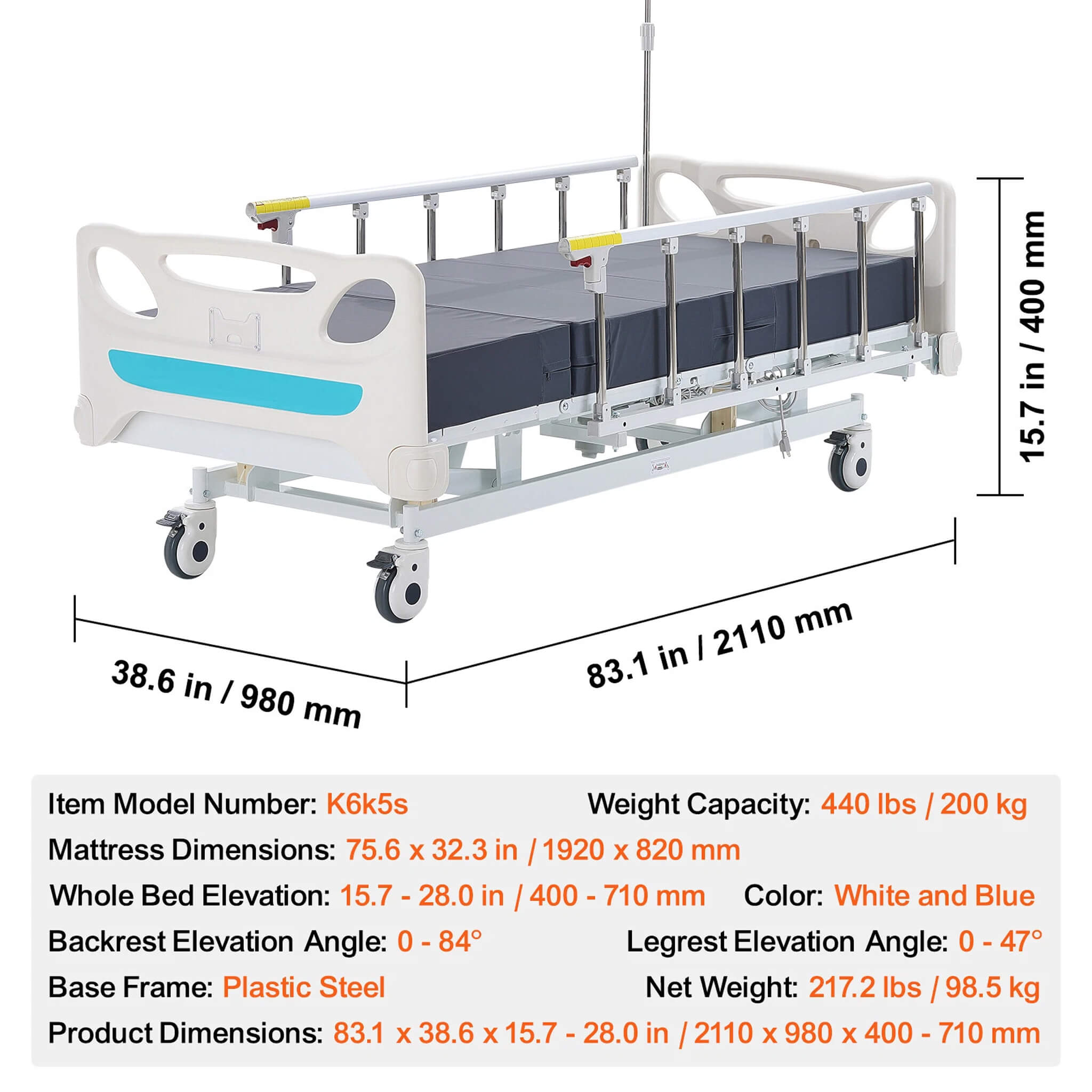 Premium Full Electric 3-Function Medical ICU Hospital Bed, 440LBS (SAK15624) – SAKSBY WHOLESALE, view 7