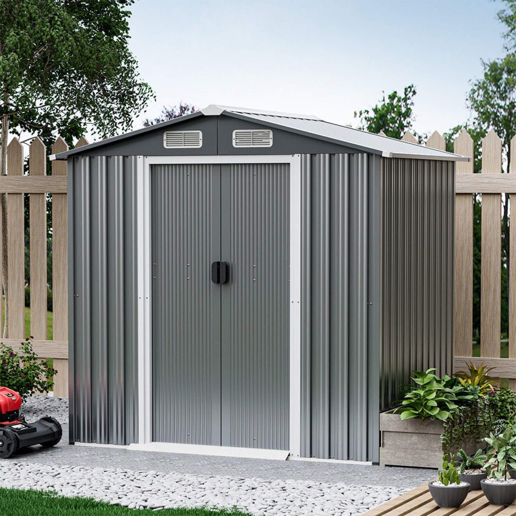 [04X06FT] Alora Premium Garden Galvanized Steel Storage Shed W/ Lockable Sliding Doors (SAK75842) – SAKSBY WHOLESALE, view 9