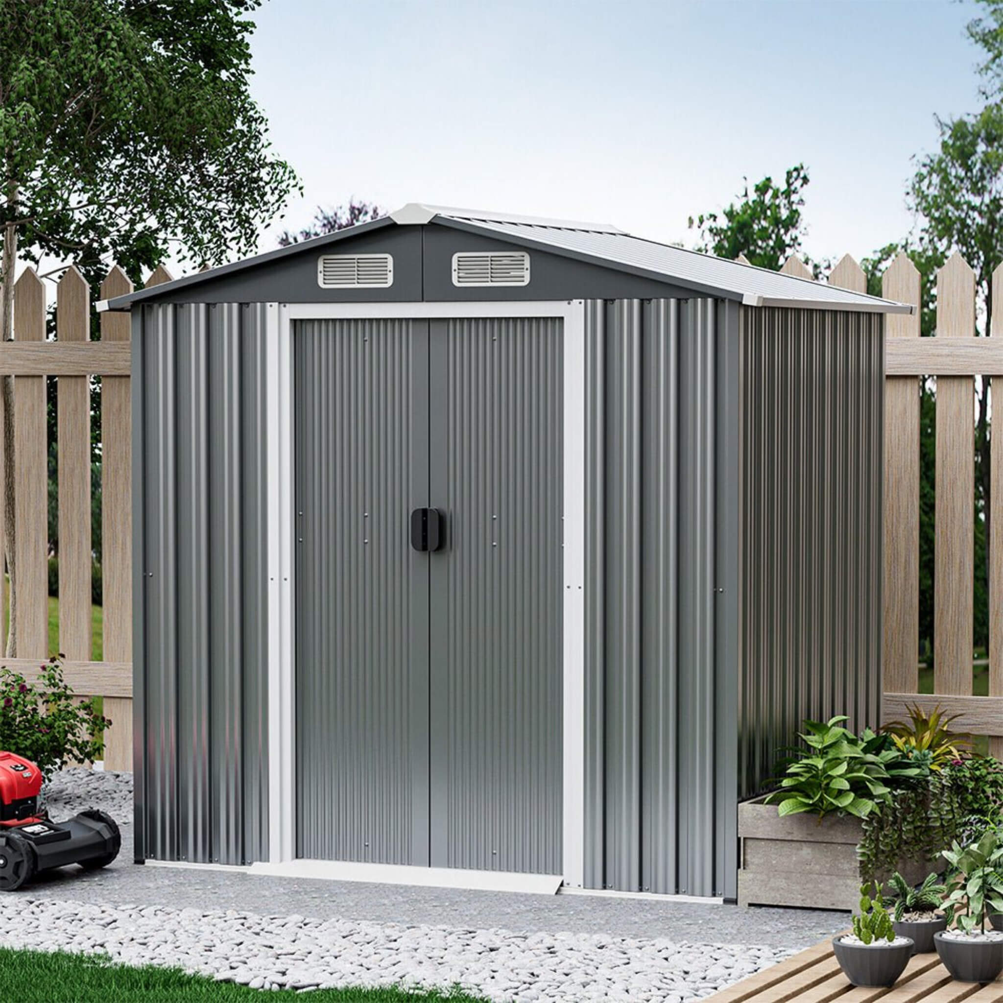 [04X06FT] Alora Premium Garden Galvanized Steel Storage Shed W/ Lockable Sliding Doors (SAK75842) – SAKSBY WHOLESALE, view 9