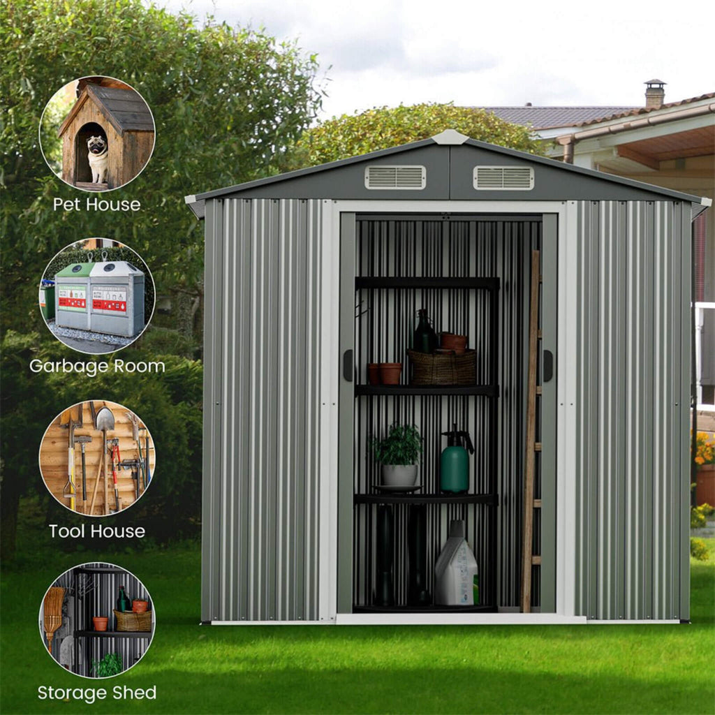 [04X06FT] Alora Premium Garden Galvanized Steel Storage Shed W/ Lockable Sliding Doors (SAK75842) – SAKSBY WHOLESALE, view 4
