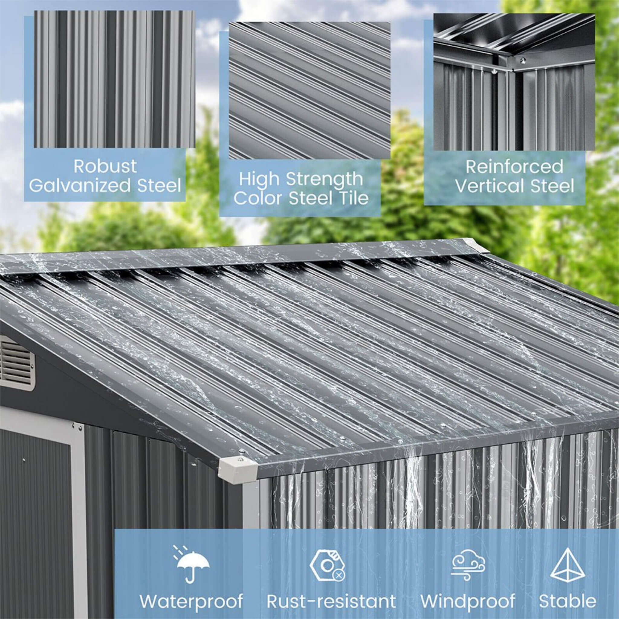 [04X06FT] Alora Premium Garden Galvanized Steel Storage Shed W/ Lockable Sliding Doors (SAK75842) – SAKSBY WHOLESALE, view 5