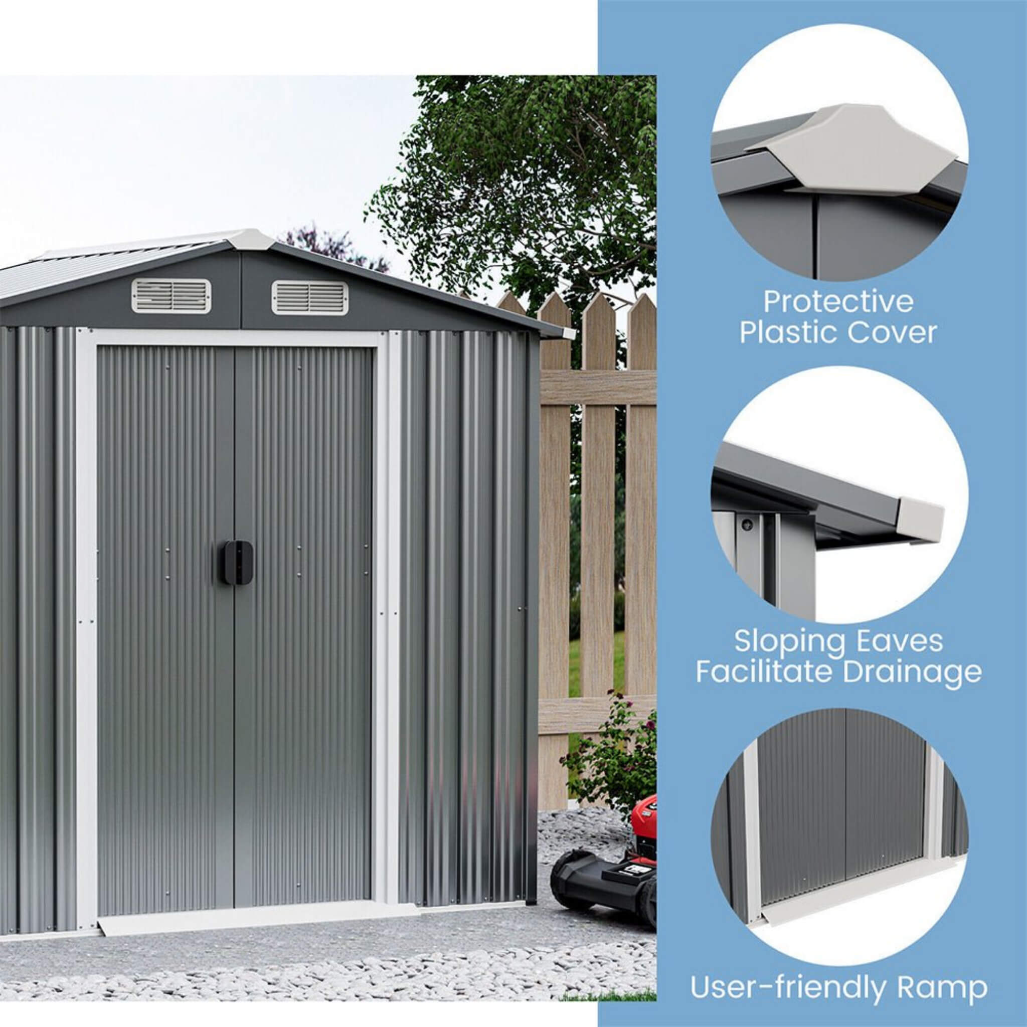 [04X06FT] Alora Premium Garden Galvanized Steel Storage Shed W/ Lockable Sliding Doors (SAK75842) – SAKSBY WHOLESALE, view 3