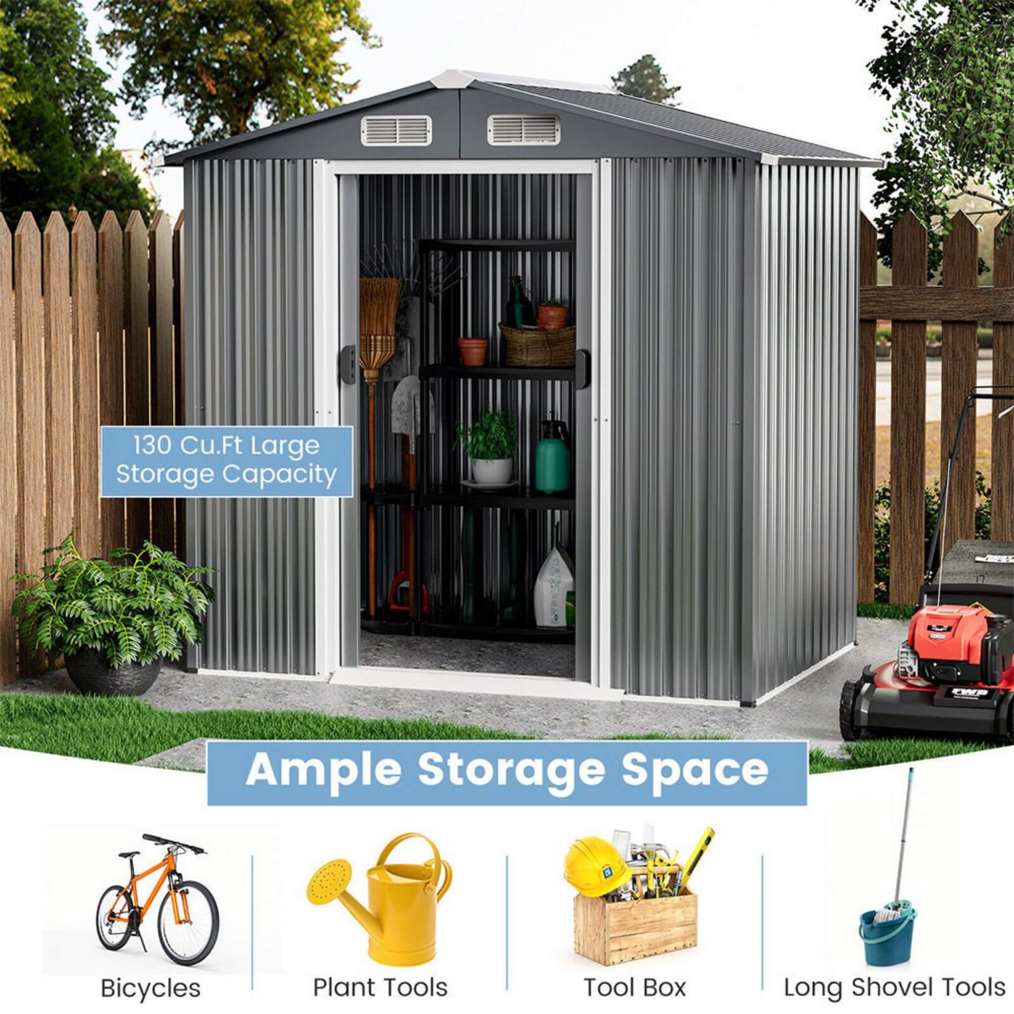 [04X06FT] Alora Premium Garden Galvanized Steel Storage Shed W/ Lockable Sliding Doors (SAK75842) – SAKSBY WHOLESALE, view 7