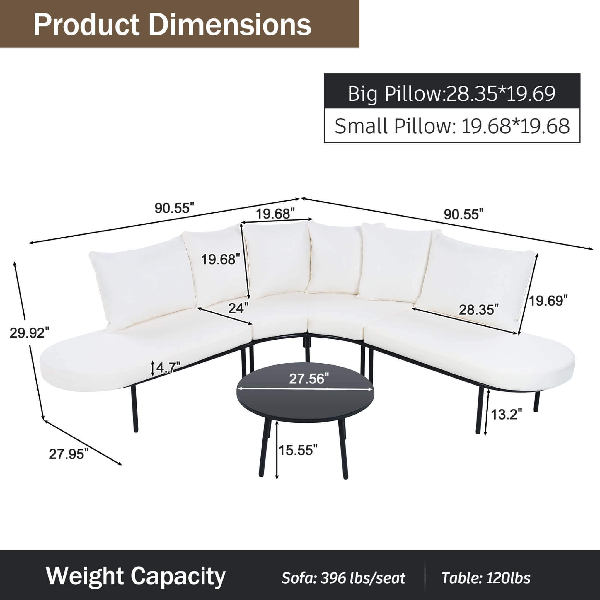 Alora Premium Half-Moon 6-Person Curved All-Weather Outdoor Furniture Sofa Patio Set With Coffee Table And Cushions (SAK76332