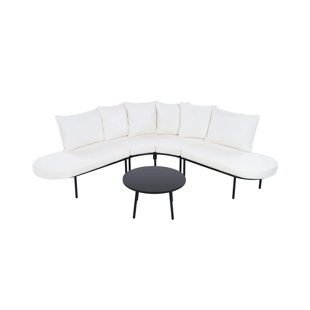 Alora Premium Half-Moon 6-Person Curved All-Weather Outdoor Furniture Sofa Patio Set With Coffee Table And Cushions (SAK76332