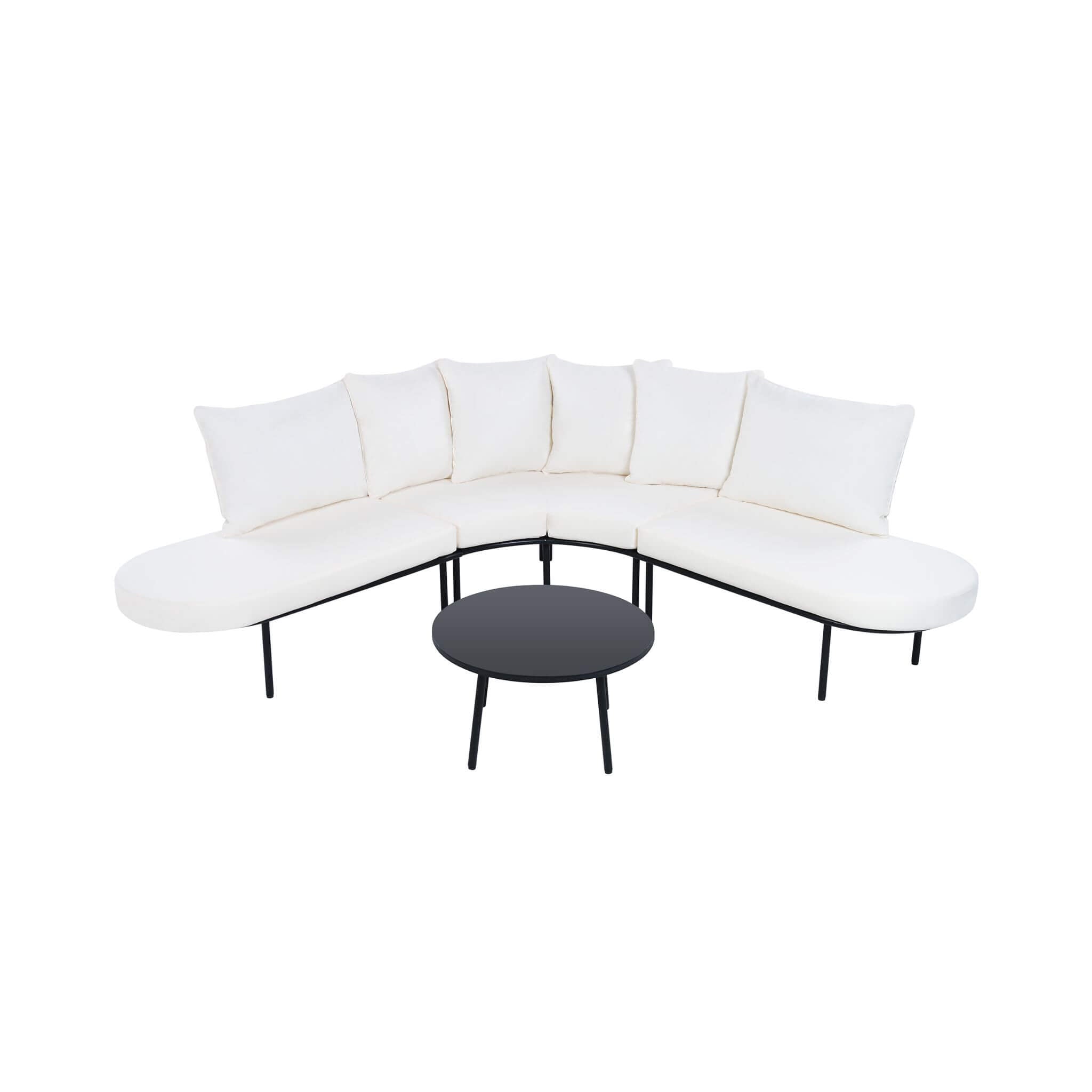 Alora Premium Half-Moon 6-Person Curved All-Weather Outdoor Furniture Sofa Patio Set With Coffee Table And Cushions (SAK76332