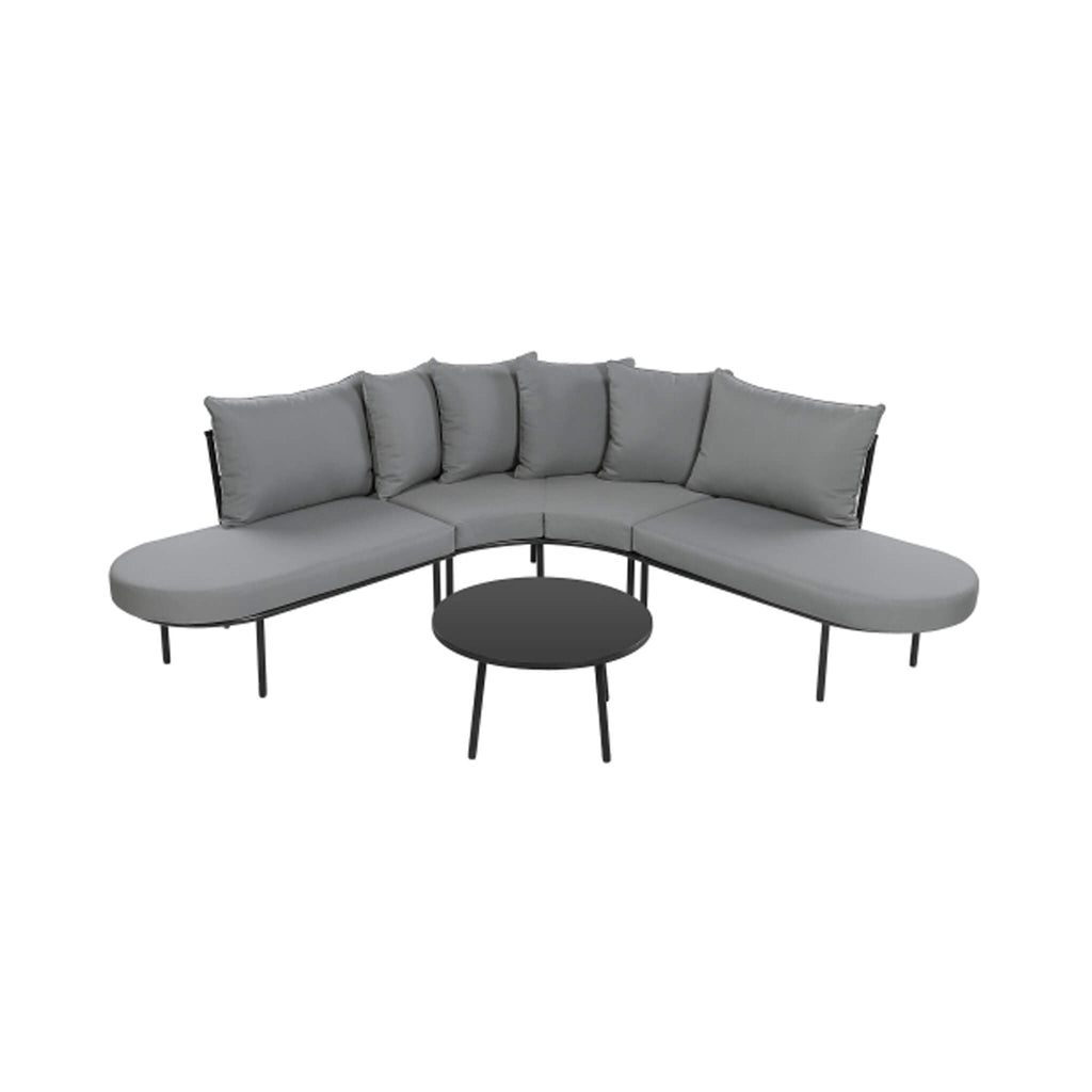 Alora Premium Half-Moon 6-Person Curved All-Weather Outdoor Furniture Sofa Patio Set With Coffee Table And Cushions (SAK76332