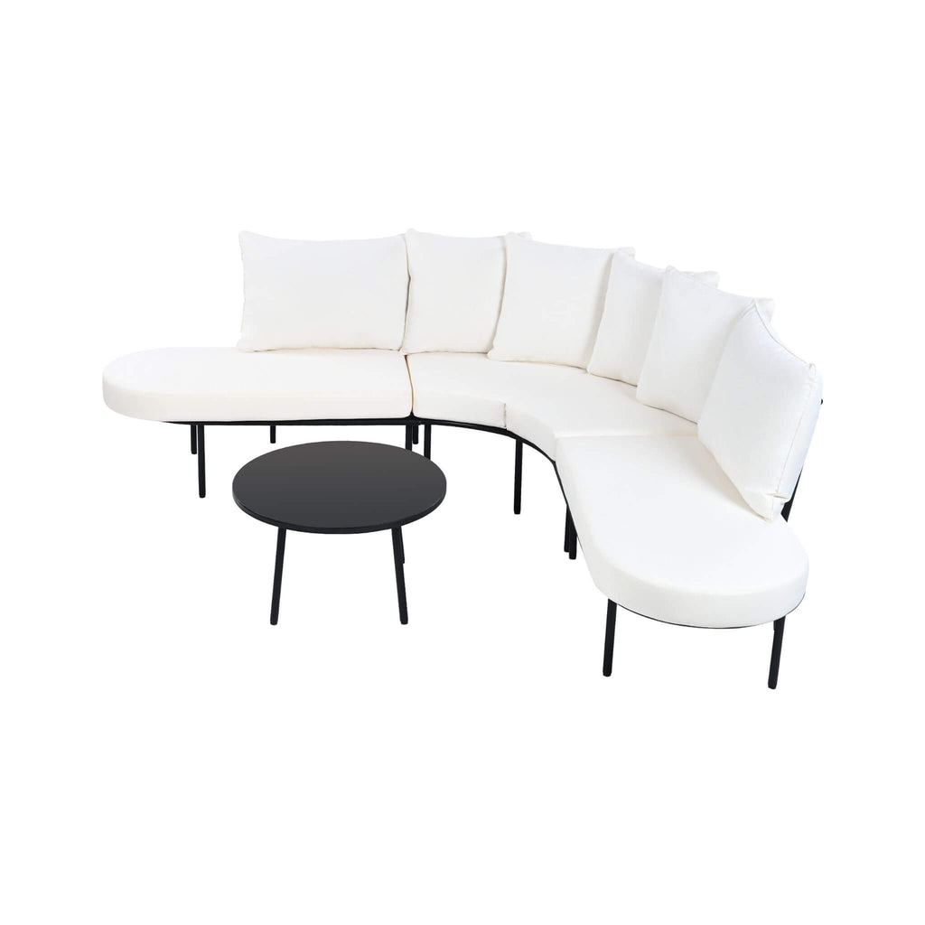 Alora Premium Half-Moon 6-Person Curved All-Weather Outdoor Furniture Sofa Patio Set With Coffee Table And Cushions (SAK76332