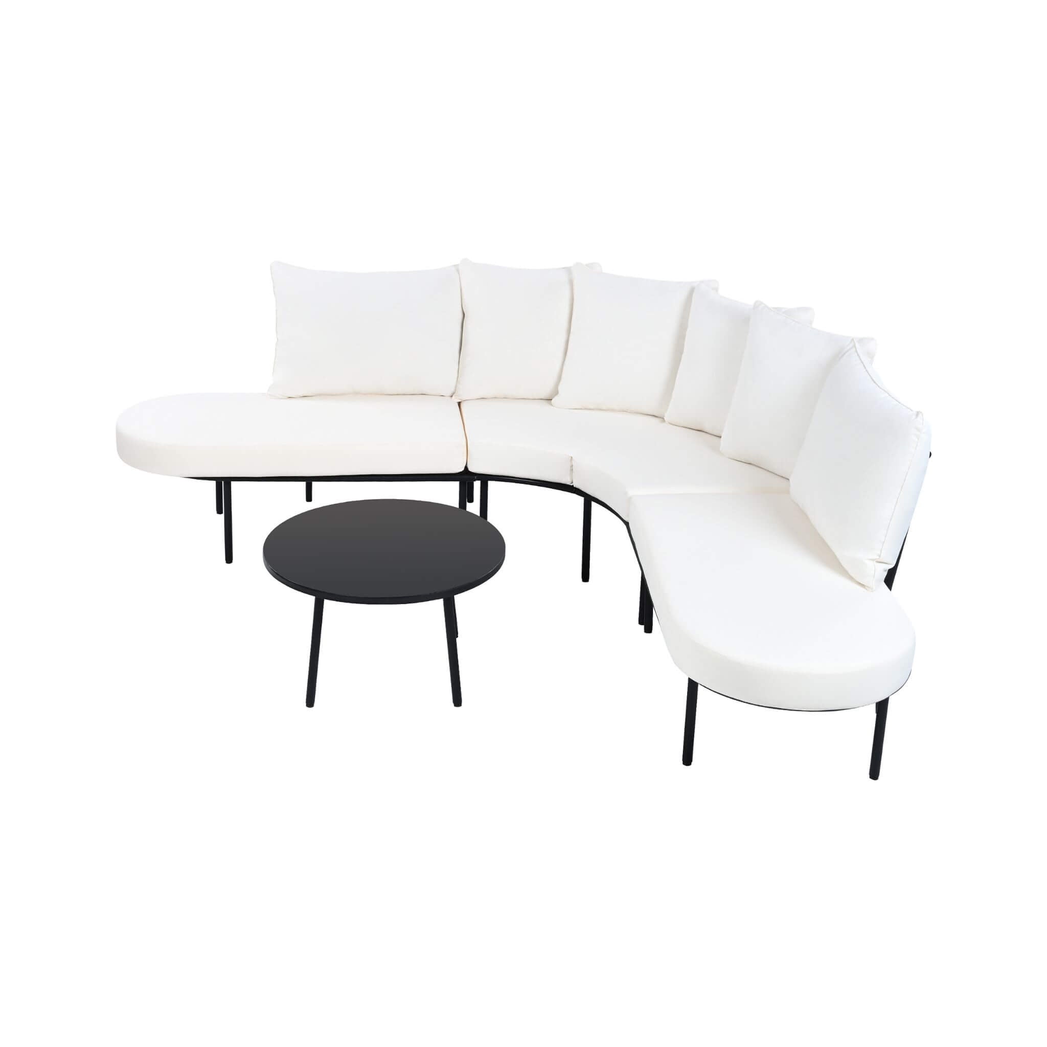 Alora Premium Half-Moon 6-Person Curved All-Weather Outdoor Furniture Sofa Patio Set With Coffee Table And Cushions (SAK76332