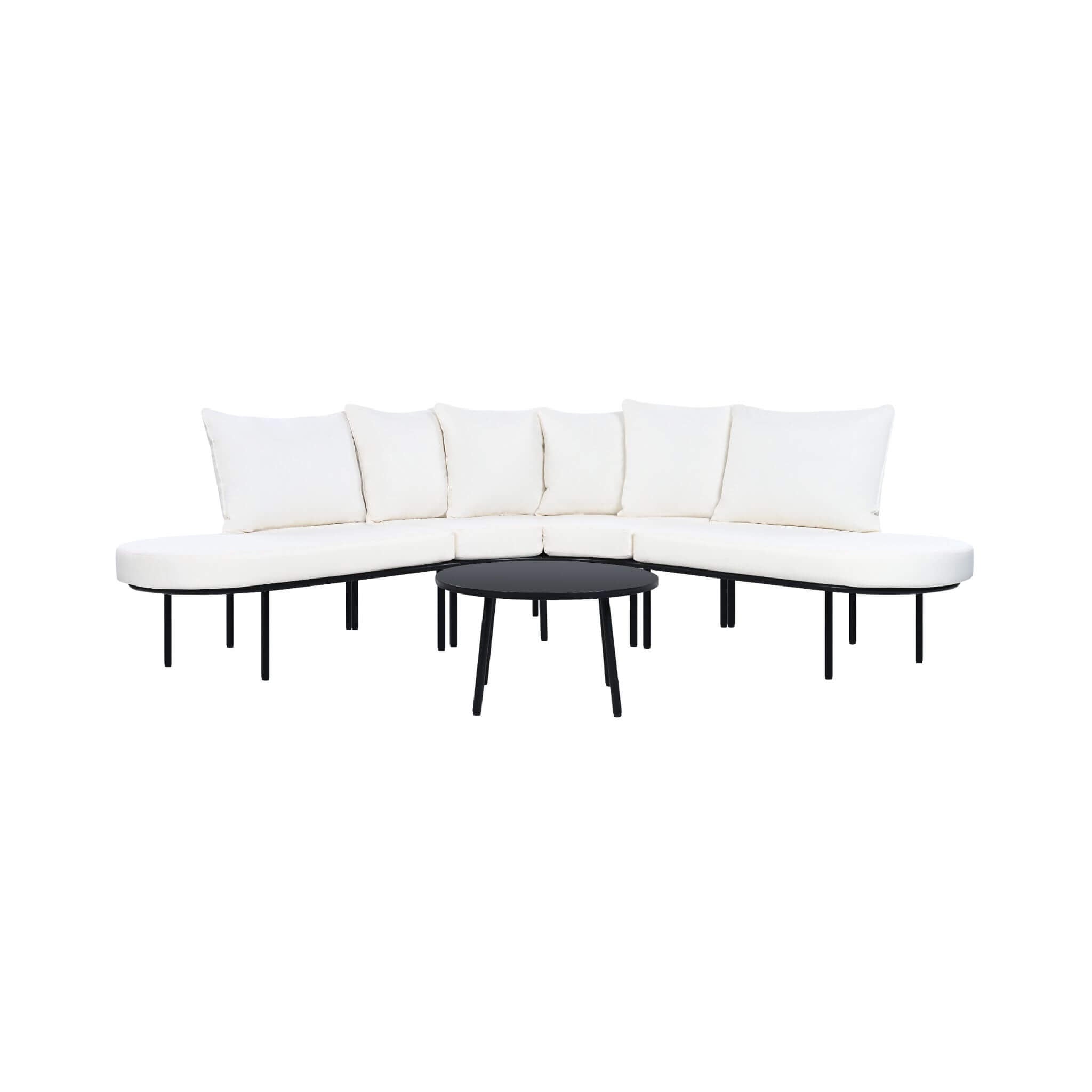 Alora Premium Half-Moon 6-Person Curved All-Weather Outdoor Furniture Sofa Patio Set With Coffee Table And Cushions (SAK76332