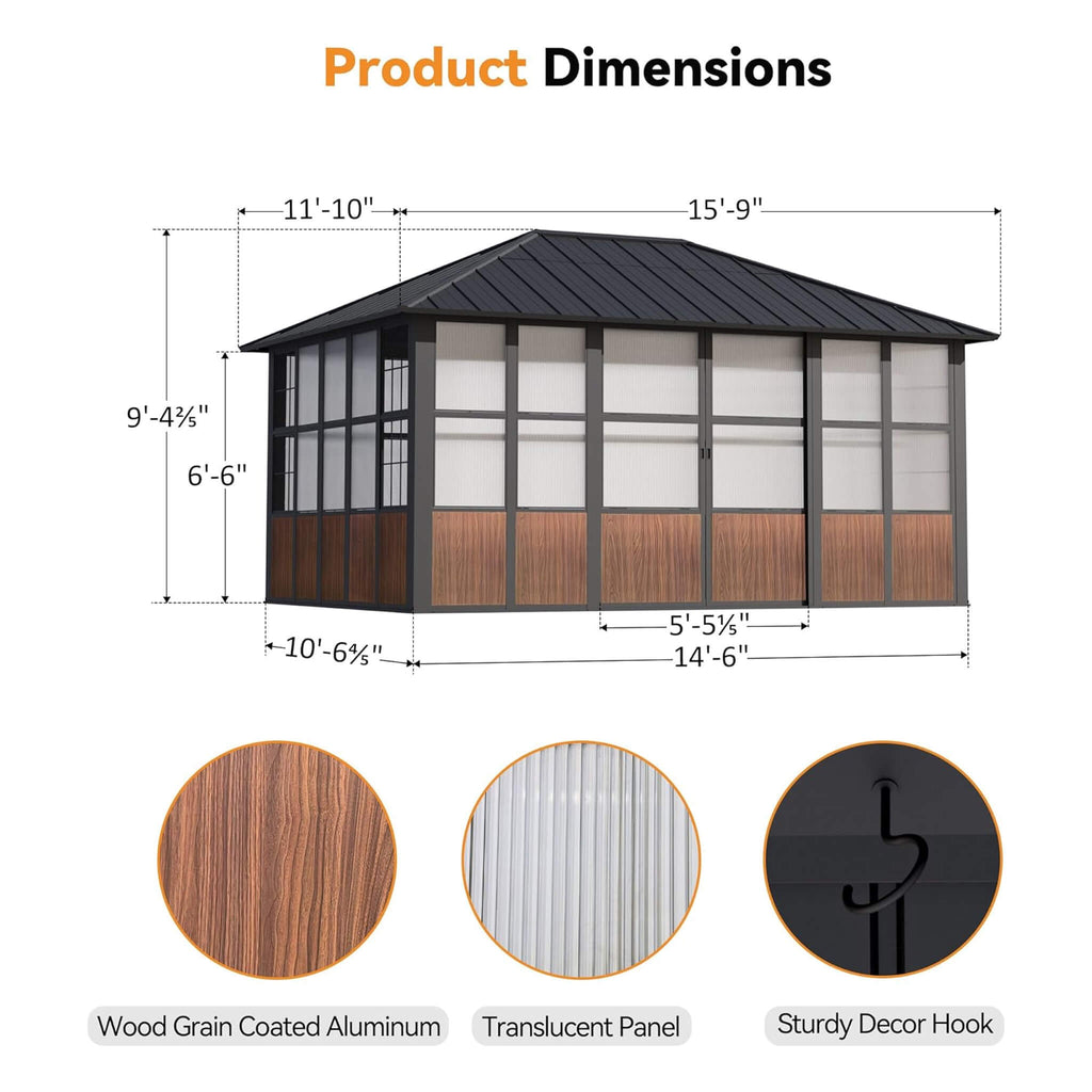 Alora Grandview Premium Hardtop Aluminum Sunroom Solarium With TV Mount And Sliding Doors (SAK60439) – SAKSBY WHOLESALE, view