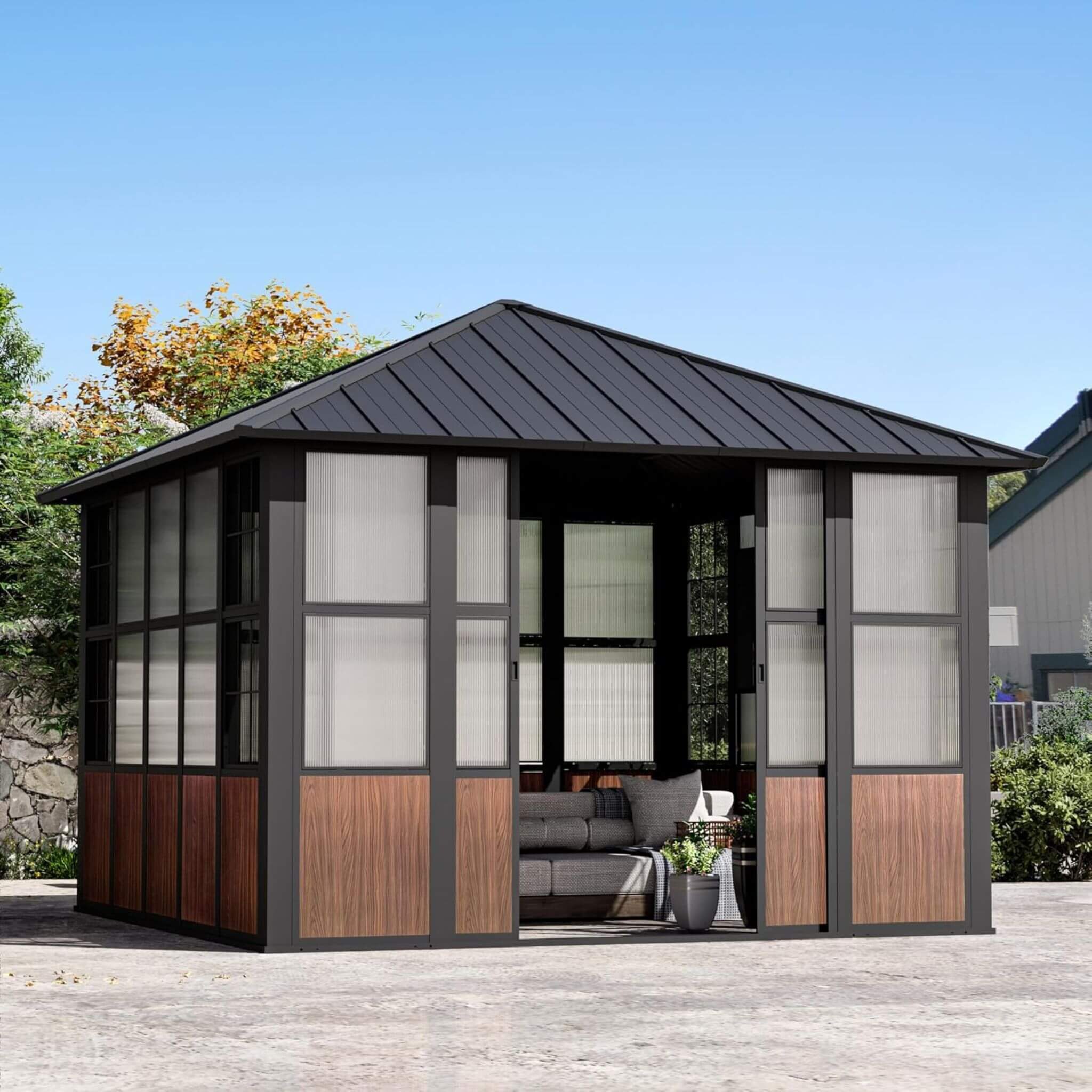Alora Grandview Premium Hardtop Aluminum Sunroom Solarium With TV Mount And Sliding Doors (SAK60439) – SAKSBY WHOLESALE