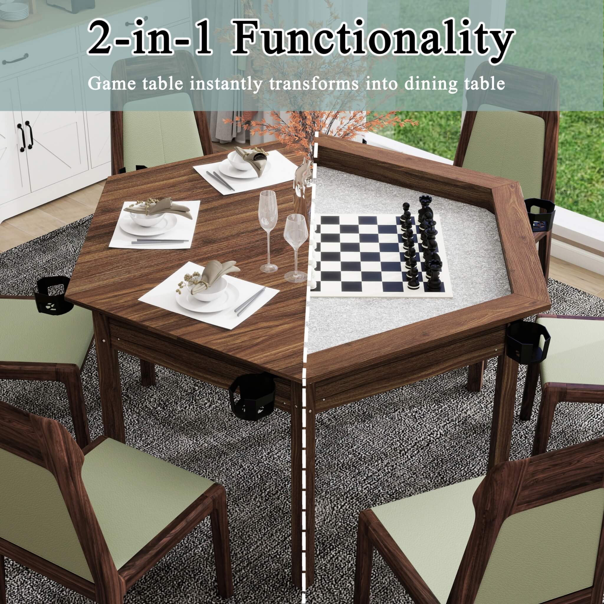Premium 6-Person Hexagonal Game And Dining Table With Top, Mat And Cup Holders (SAK67845) – SAKSBY WHOLESALE, view 4