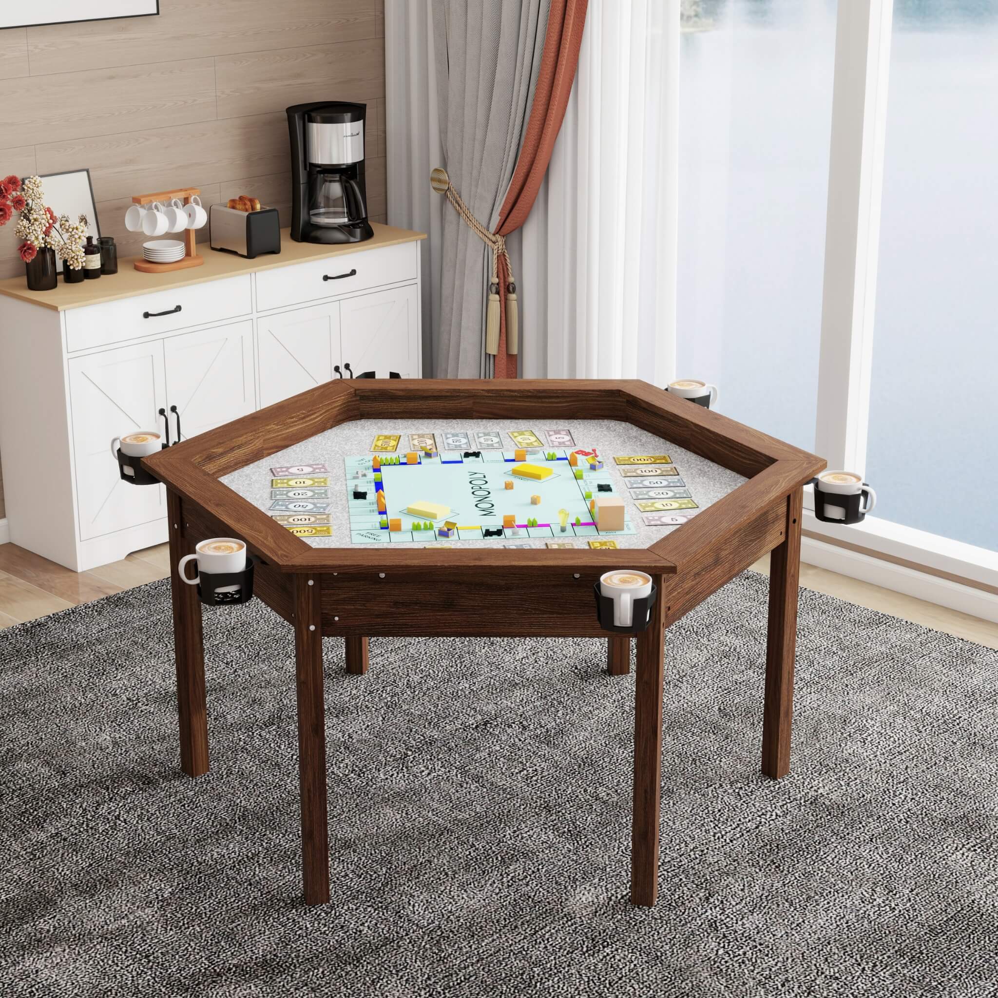 Premium 6-Person Hexagonal Game And Dining Table With Top, Mat And Cup Holders (SAK67845) – SAKSBY WHOLESALE, view 13