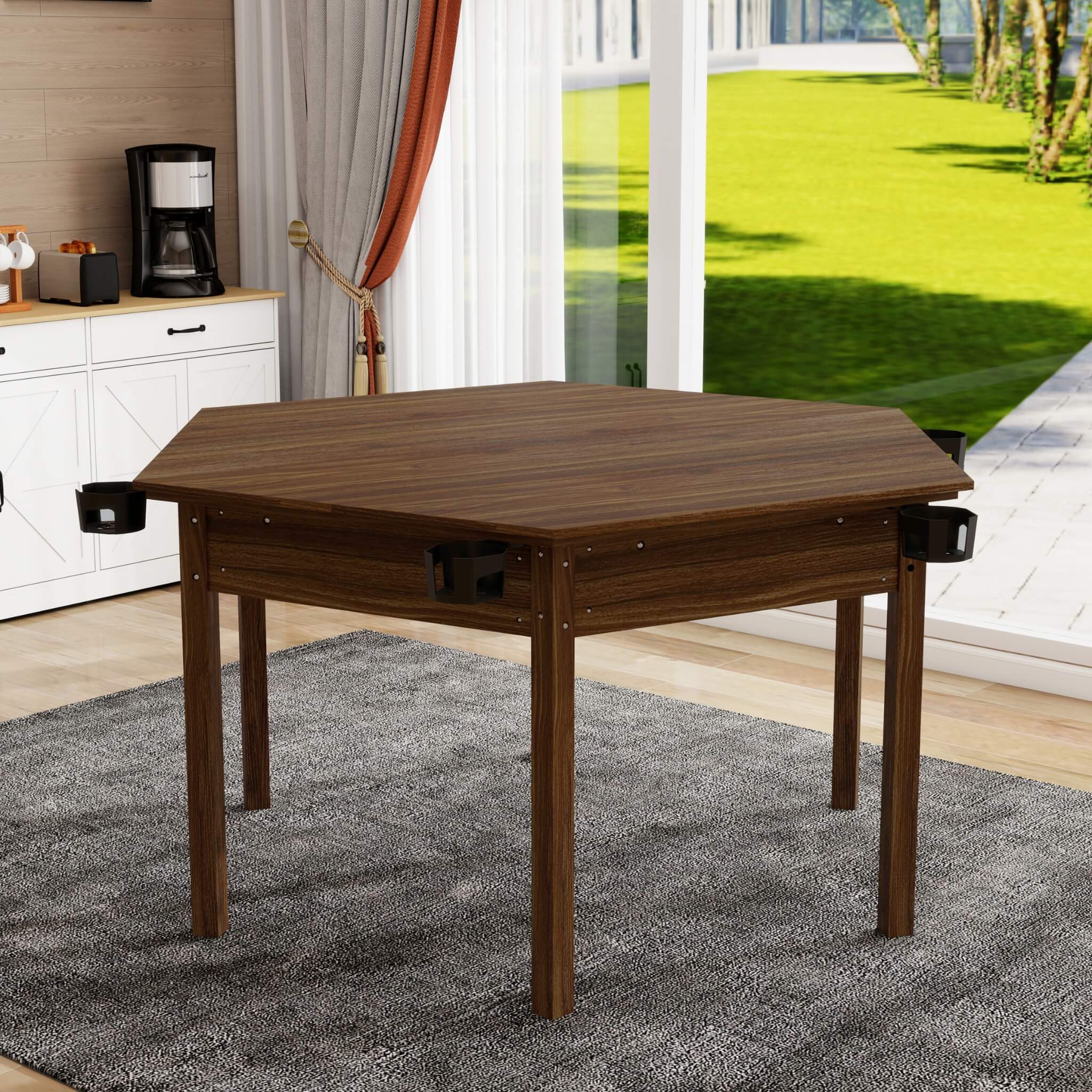 Premium 6-Person Hexagonal Game And Dining Table With Top, Mat And Cup Holders (SAK67845) – SAKSBY WHOLESALE, view 12