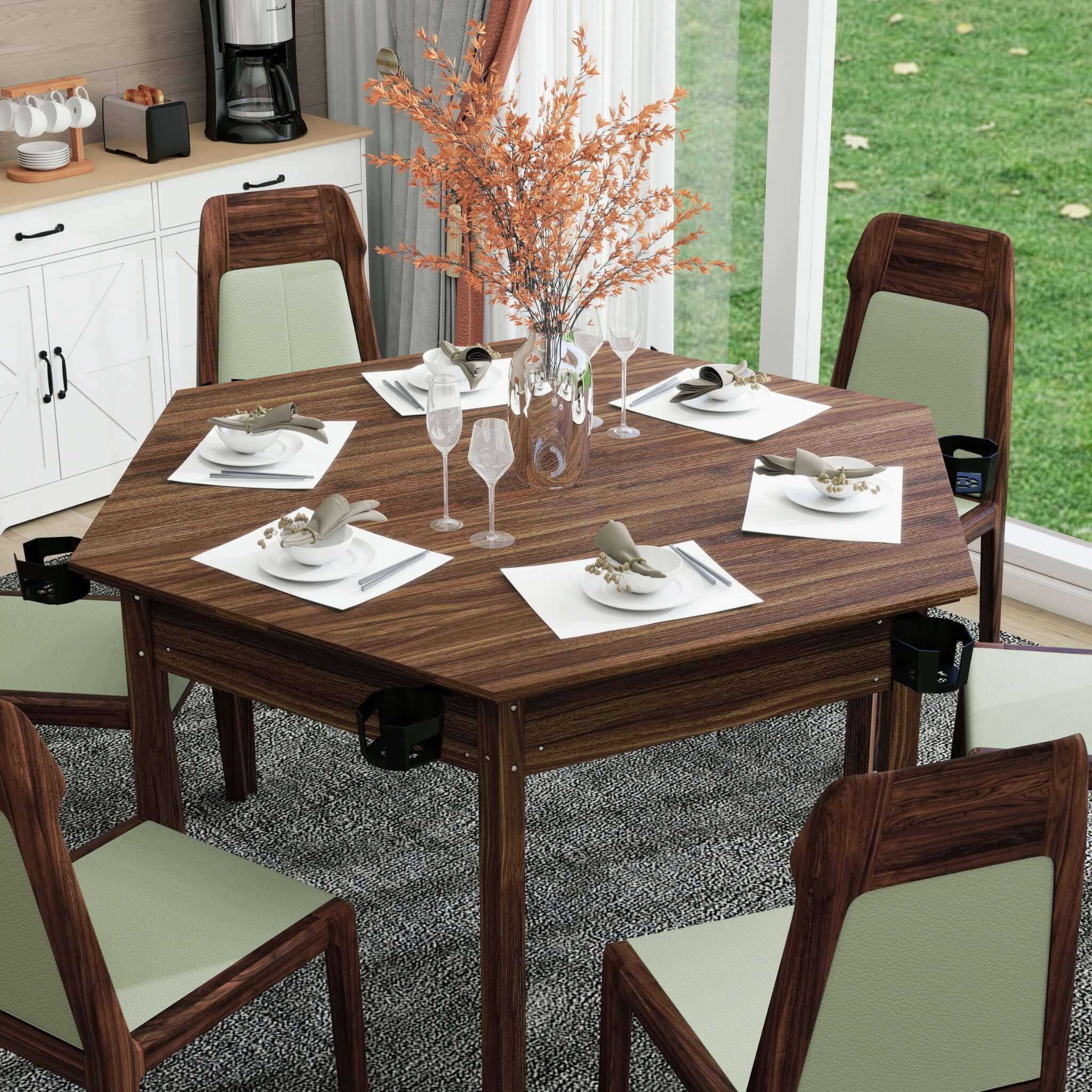Premium 6-Person Hexagonal Game And Dining Table With Top, Mat And Cup Holders (SAK67845) – SAKSBY WHOLESALE, view 9