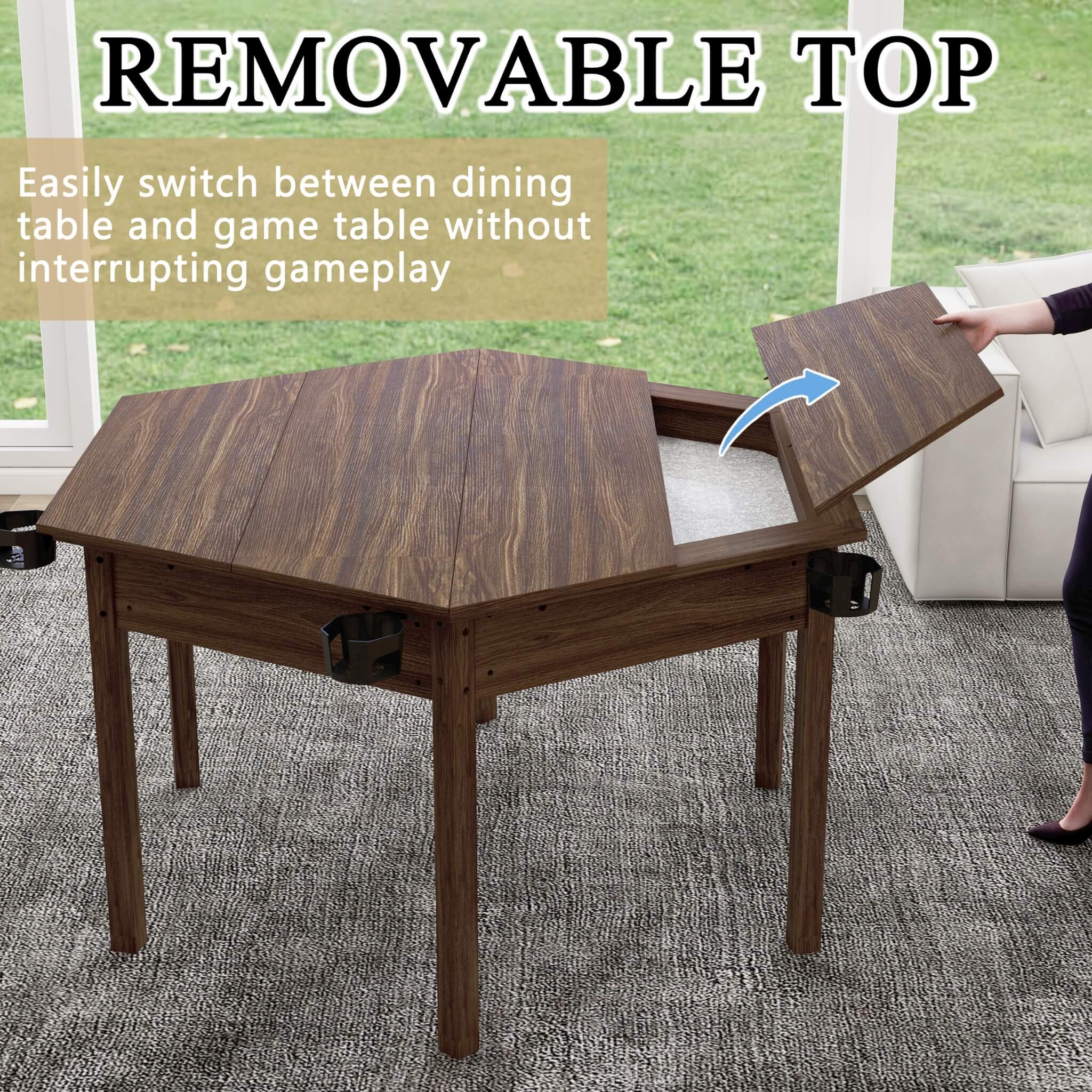 Premium 6-Person Hexagonal Game And Dining Table With Top, Mat And Cup Holders (SAK67845) – SAKSBY WHOLESALE, view 5