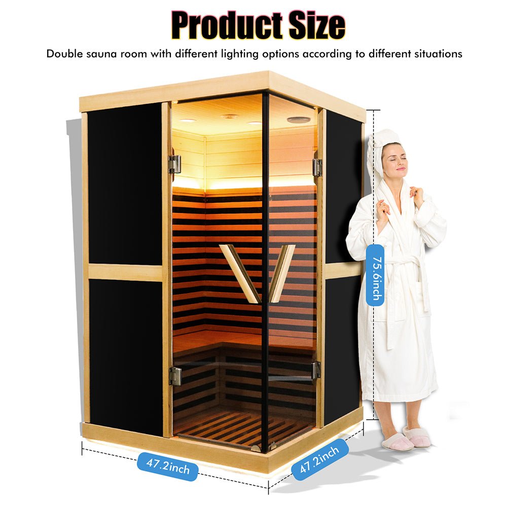 Thermora Helix Premium Large 2-Person V-Shaped FAR Infrared Sauna Room With Double Glass Doors, 1980W (SAK96413) – SAKSBY WHO