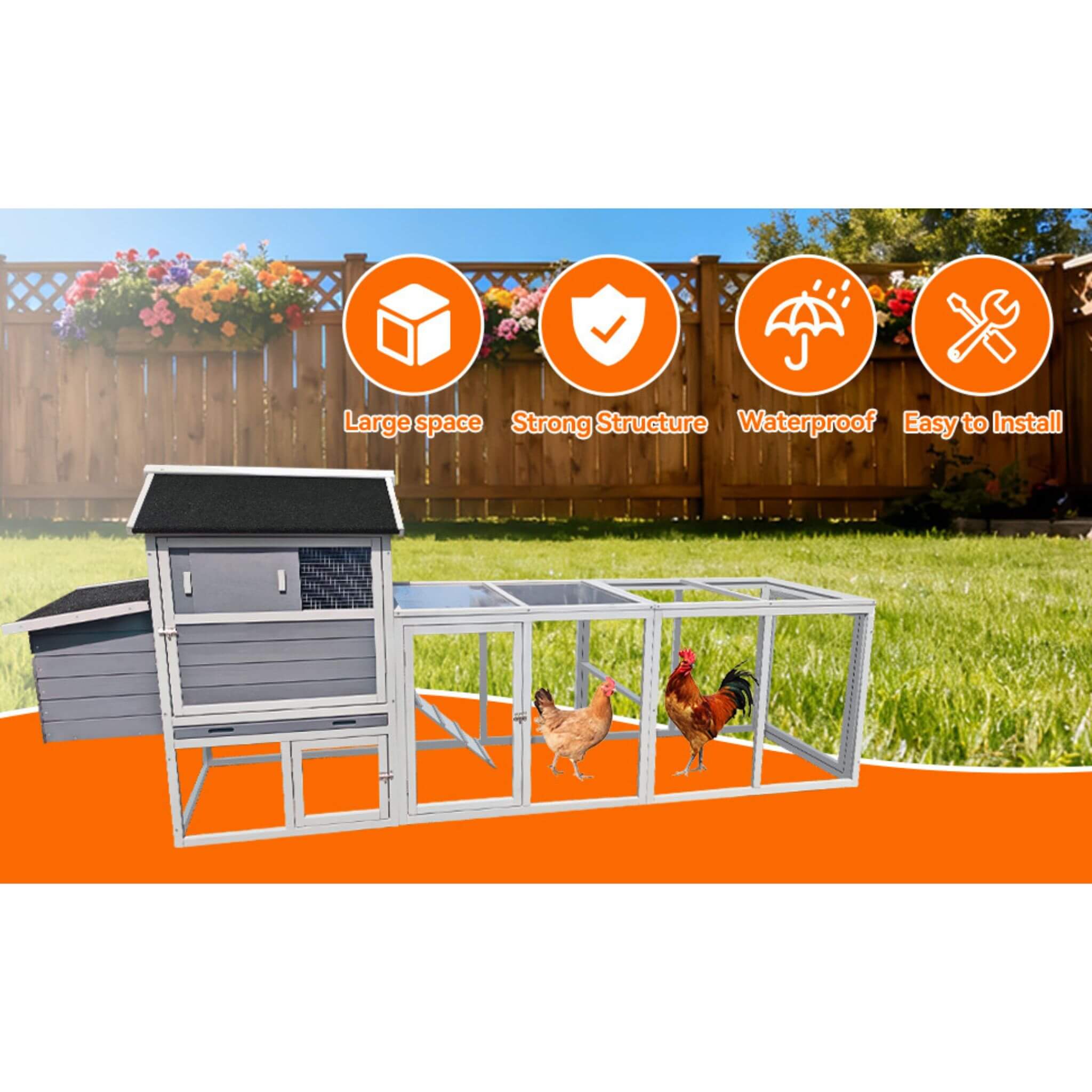 Large Heavy-Duty 113-Inch Outdoor Anti-UV Waterproof Wooden Chicken Coop Hen House (SAK32684) – SAKSBY WHOLESALE, view 9