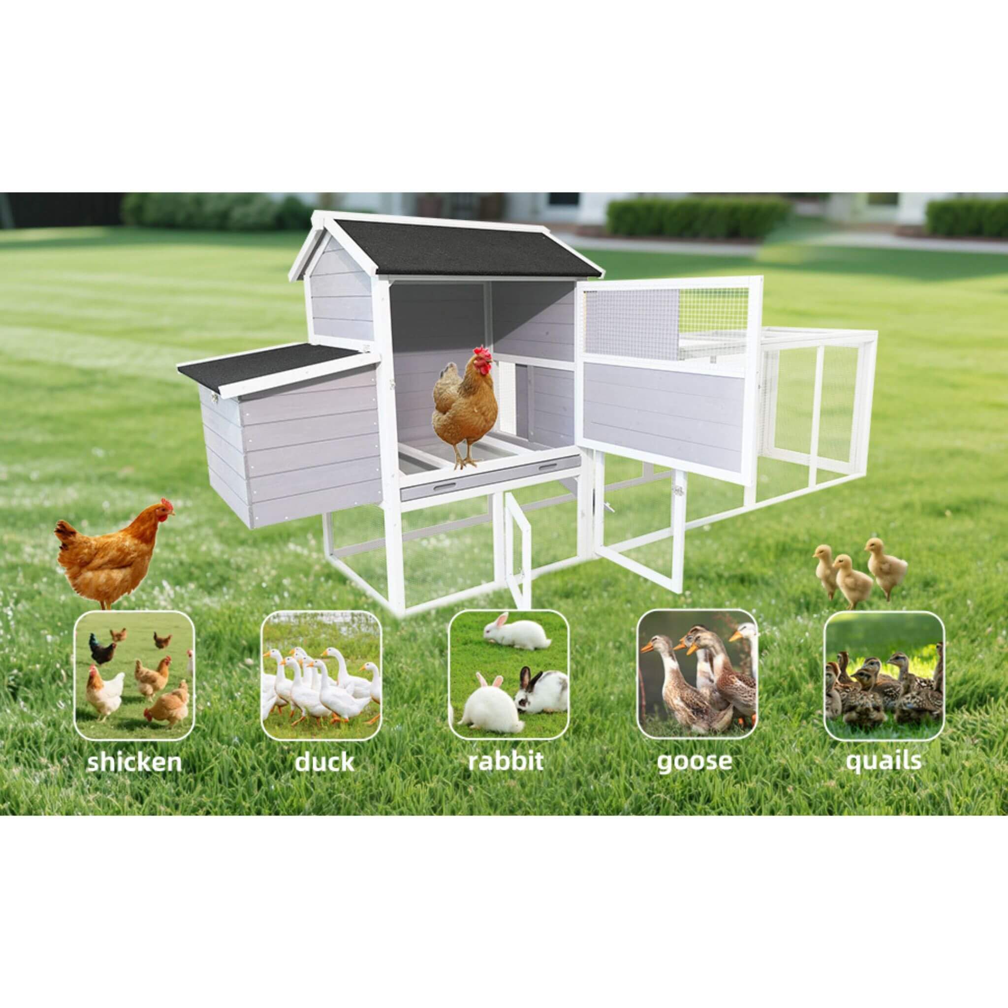 Large Heavy-Duty 113-Inch Outdoor Anti-UV Waterproof Wooden Chicken Coop Hen House (SAK32684) – SAKSBY WHOLESALE, view 10