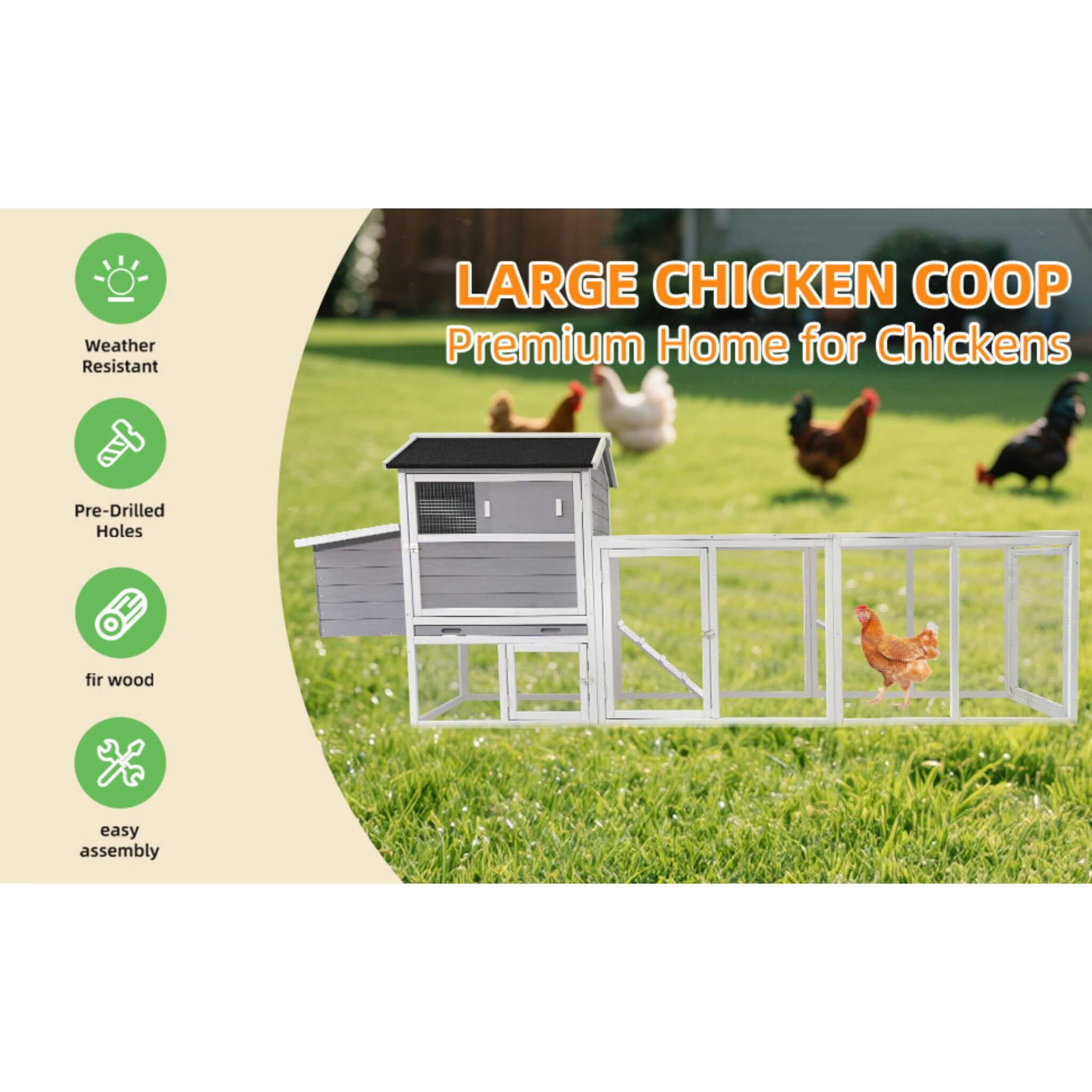 Large Heavy-Duty 113-Inch Outdoor Anti-UV Waterproof Wooden Chicken Coop Hen House (SAK32684) – SAKSBY WHOLESALE, view 7