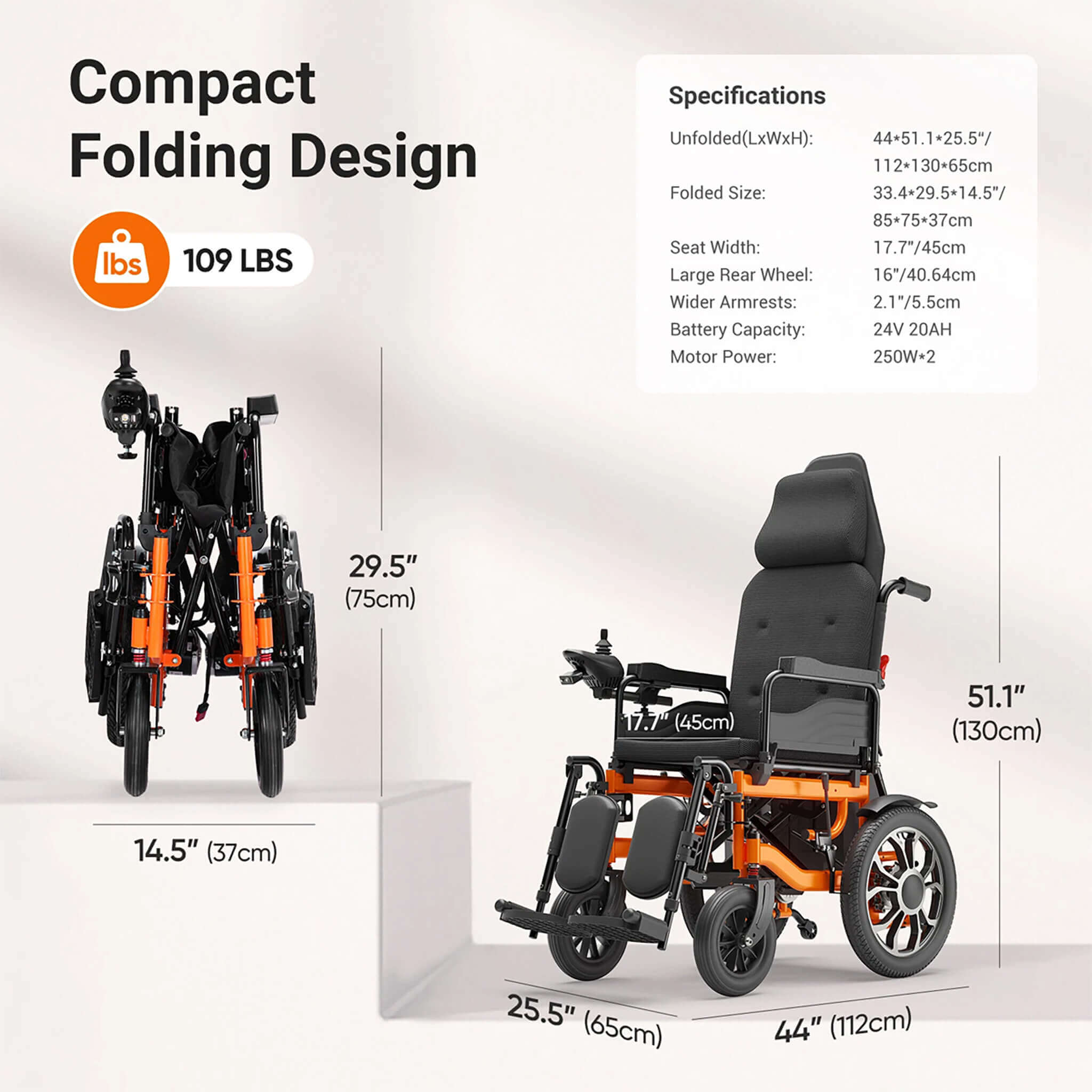 Motivo Premium Lightweight Electric Full Reclining Motorized Foldable Wheelchair (SAK91516) – SAKSBY WHOLESALE, view 6