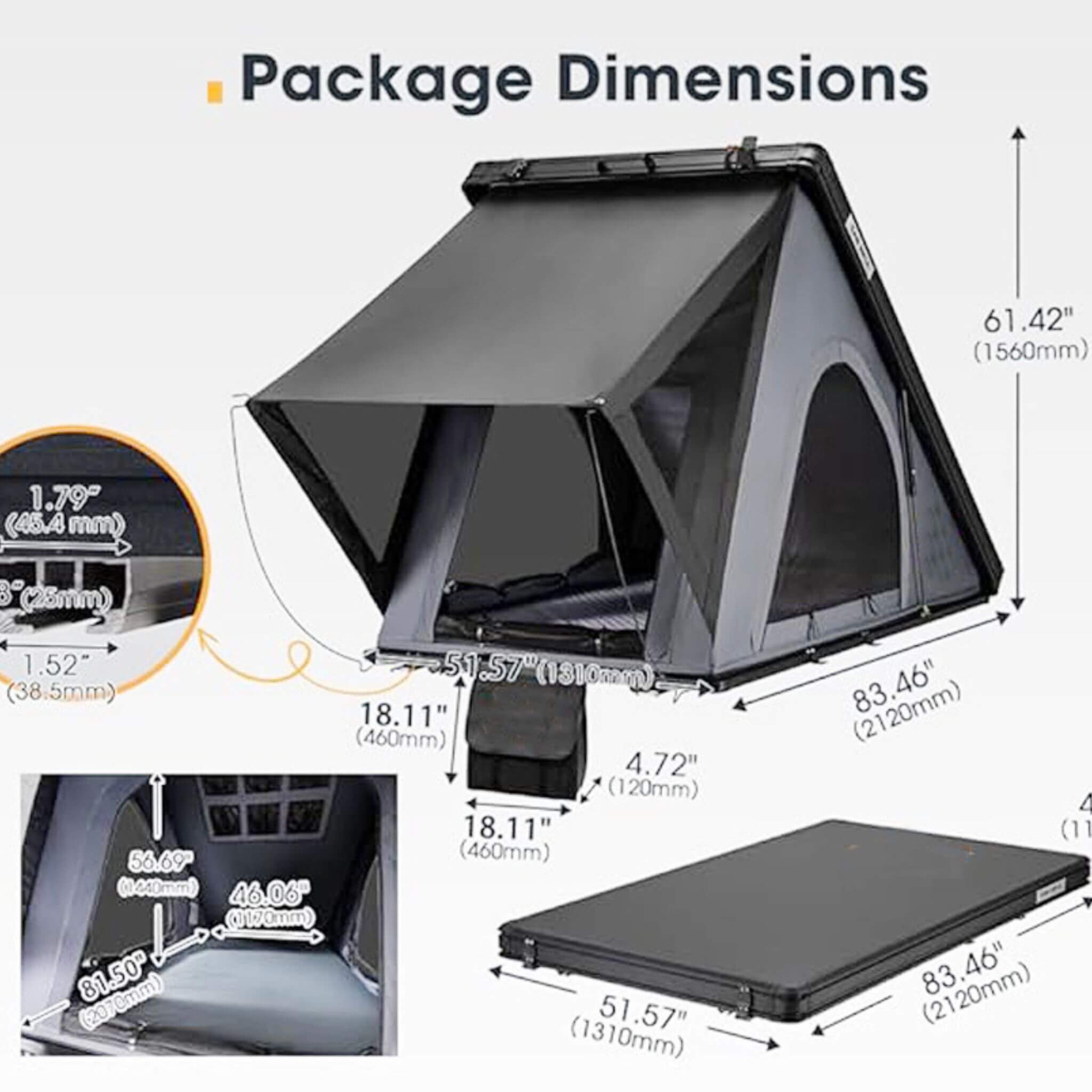 Trailora Apex Premium Lightweight Hard Shell Rooftop Tent With LED Strip And Memory Foam (SAK51780) – SAKSBY WHOLESALE, view 