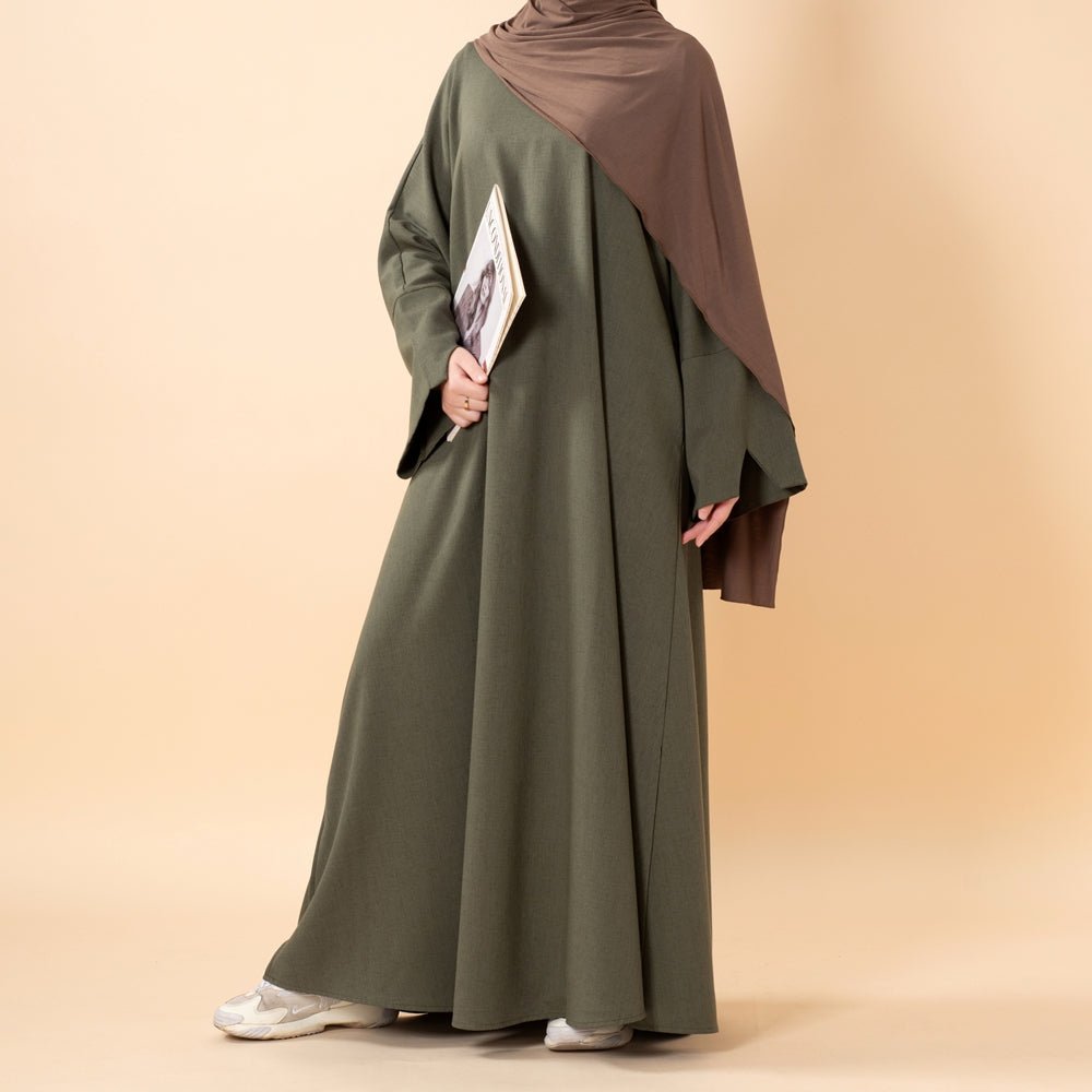 Mariam's Collection Premium Linen Effect Pullover Abaya with Pockets (MA341) — fabric or material detail