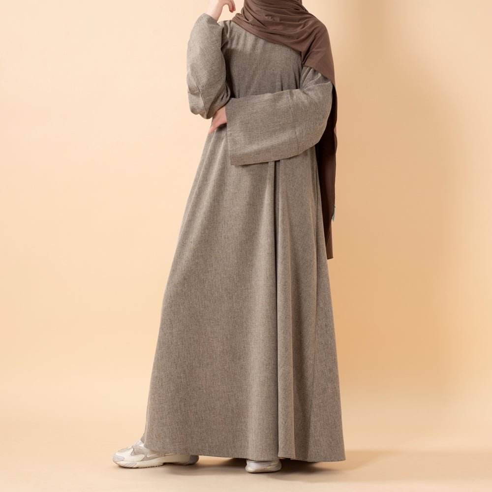 Mariam's Collection Premium Linen Effect Pullover Abaya with Pockets (MA341) — product on model