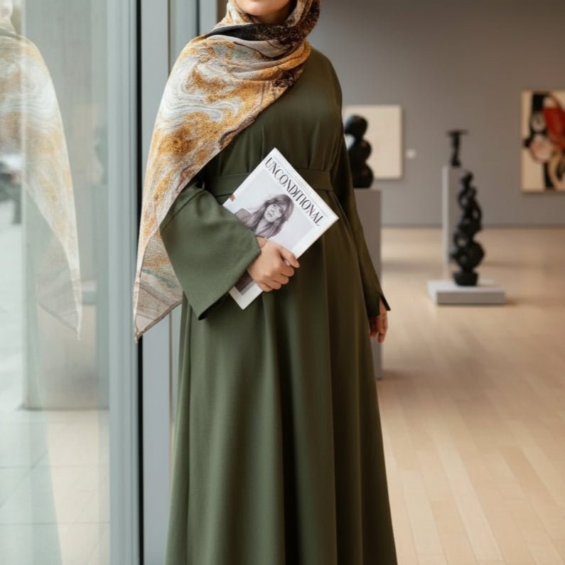 Mariam's Collection Premium Linen Effect Pullover Abaya with Pockets (MA341) — Mariam's Collection branding close-up