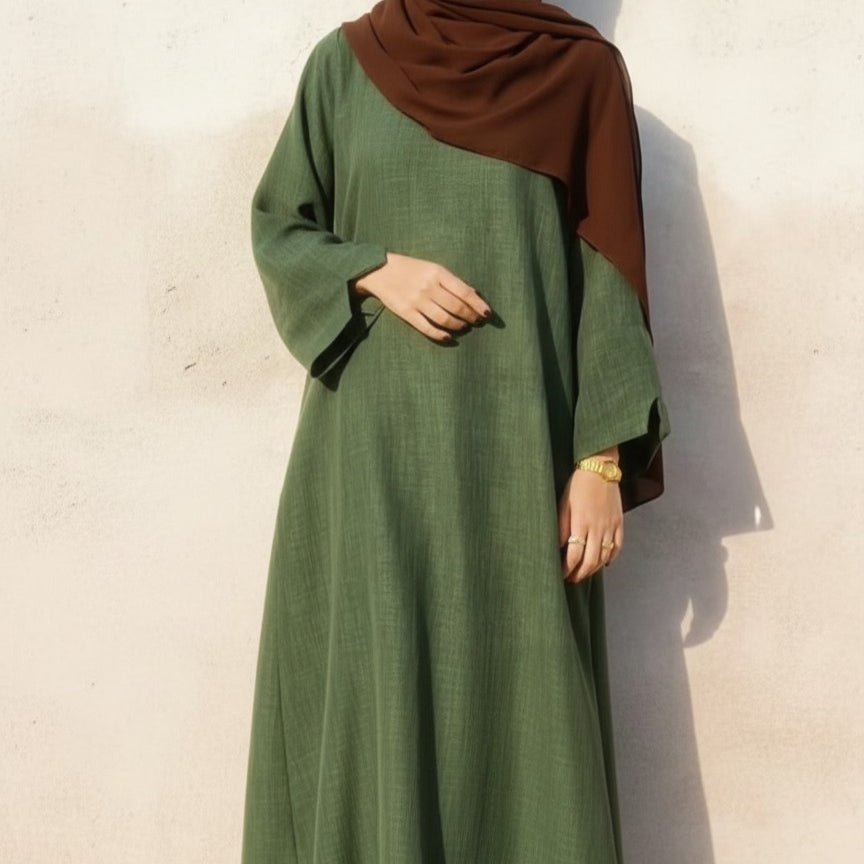 Mariam's Collection Premium Linen Effect Pullover Abaya with Pockets (MA341) — lifestyle worn / used context