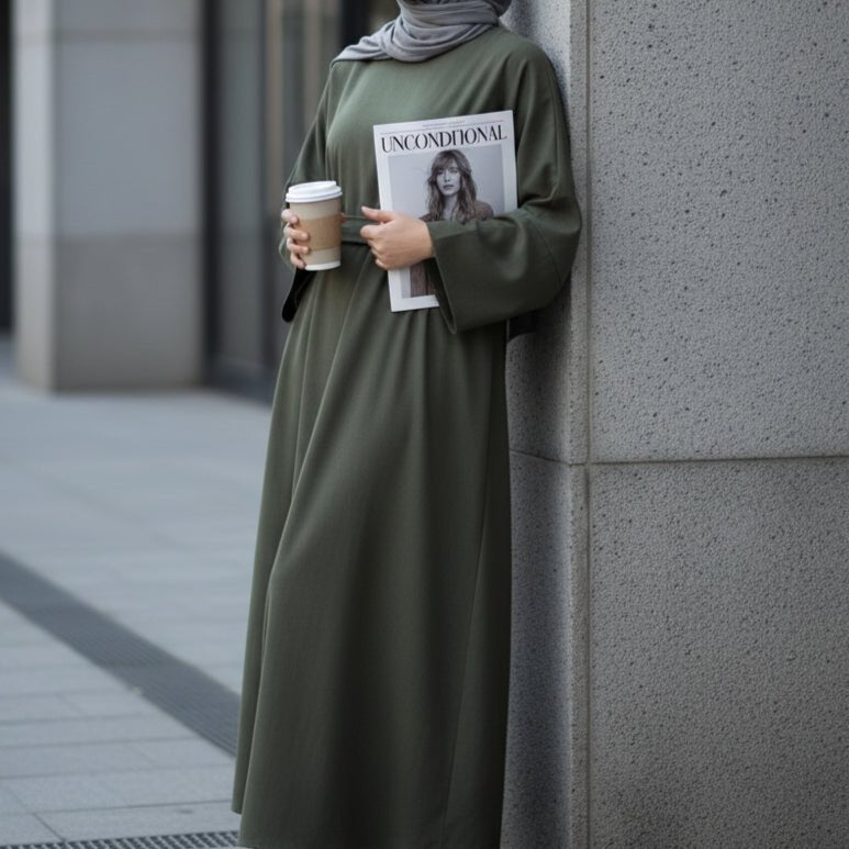 Mariam's Collection Premium Linen Effect Pullover Abaya with Pockets (MA341) — main product shot