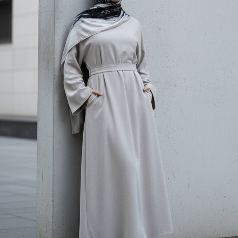 Mariam's Collection Premium Linen Effect Pullover Abaya with Pockets (MA341) — construction detail
