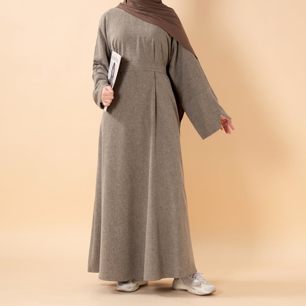 Mariam's Collection Premium Linen Effect Pullover Abaya with Pockets (MA341) — feature highlight