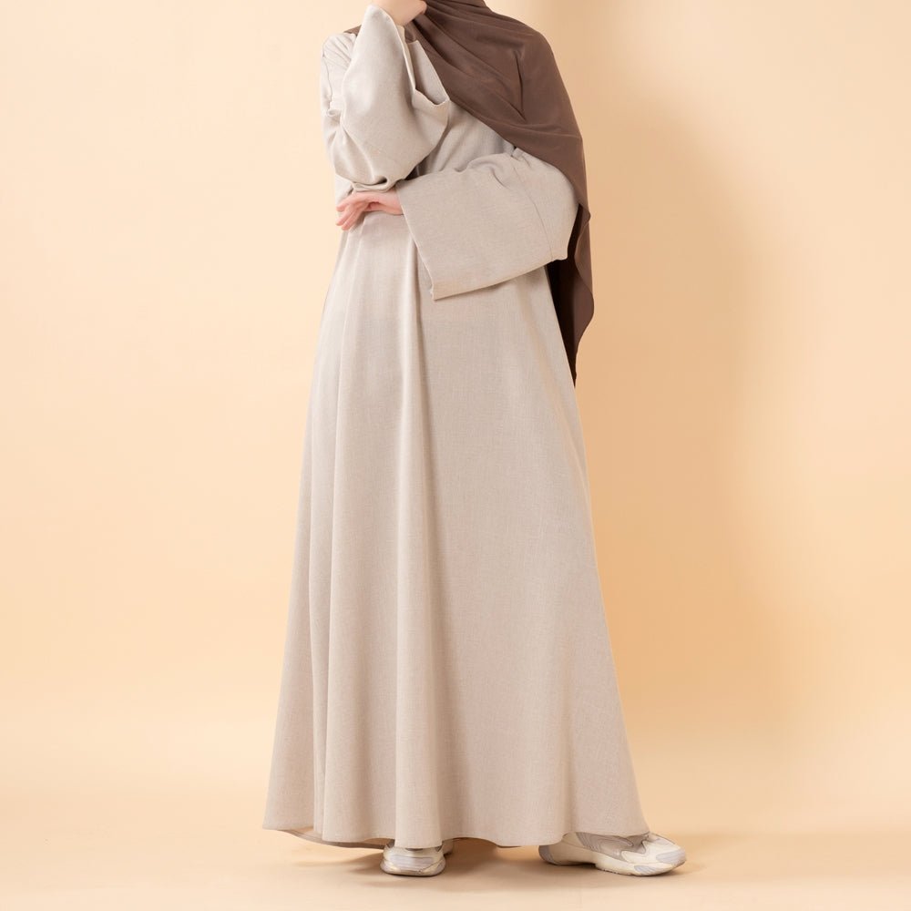 Mariam's Collection Premium Linen Effect Pullover Abaya with Pockets (MA341) — detail close-up