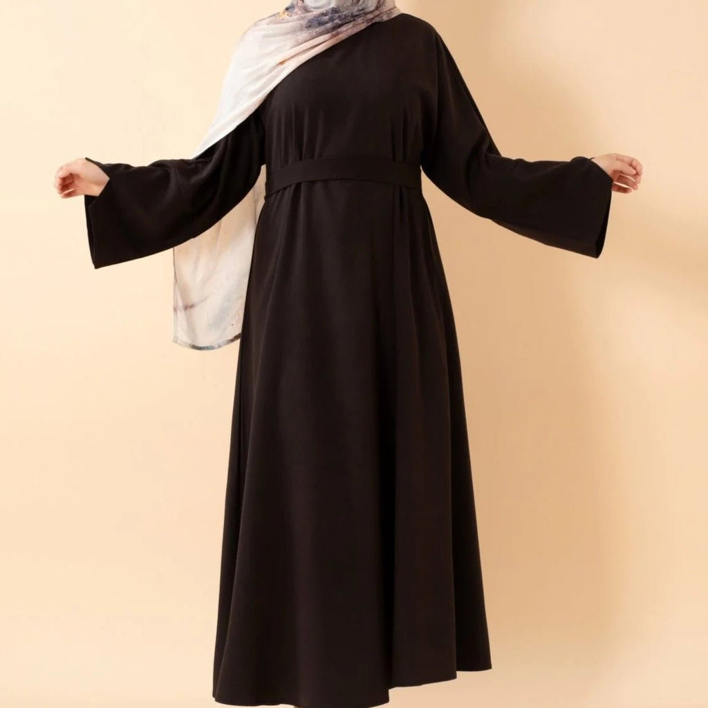 Mariam's Collection Premium Linen Effect Pullover Abaya with Pockets (MA341) — back view