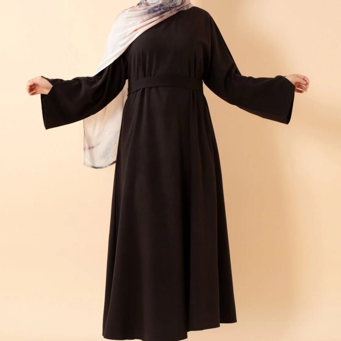 Mariam's Collection Premium Linen Effect Pullover Abaya with Pockets (MA341) — back view
