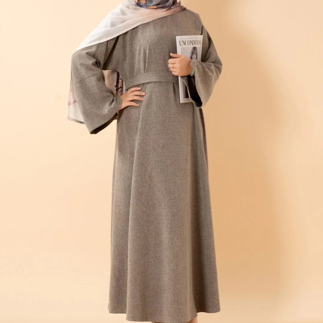Mariam's Collection Premium Linen Effect Pullover Abaya with Pockets (MA341) — detail shot 8