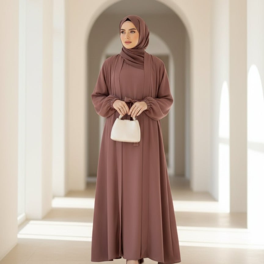 Mariam's Collection Premium Nida Zoom Open Abaya 3-Piece Set (MOA239) — construction detail