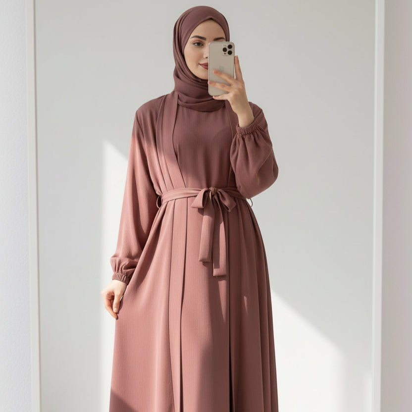 Mariam's Collection Premium Nida Zoom Open Abaya 3-Piece Set (MOA239) — main product shot