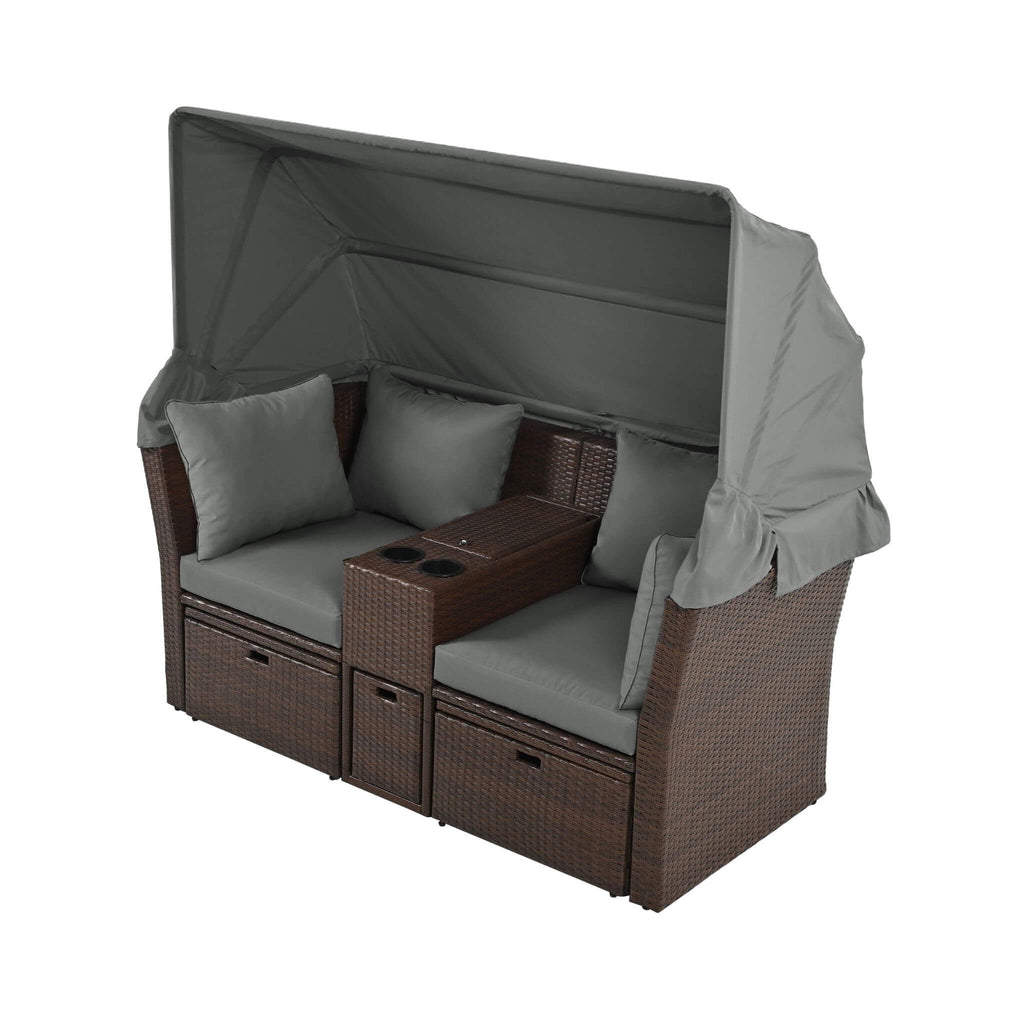 Alora Premium Outdoor 2-Seater Patio Daybed With Foldable Awning, Cushions, And Rattan Frame (SAK90233) – SAKSBY WHOLESALE, v