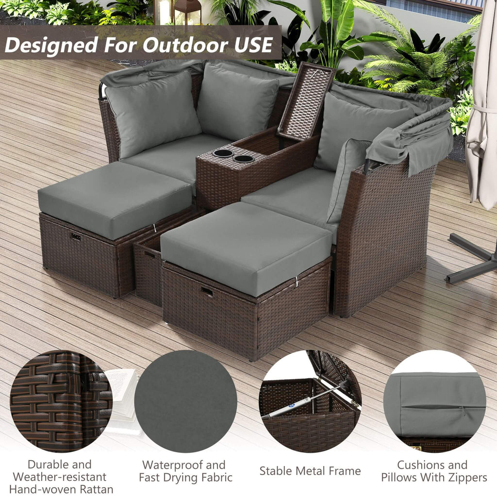 Alora Premium Outdoor 2-Seater Patio Daybed With Foldable Awning, Cushions, And Rattan Frame (SAK90233) – SAKSBY WHOLESALE, v