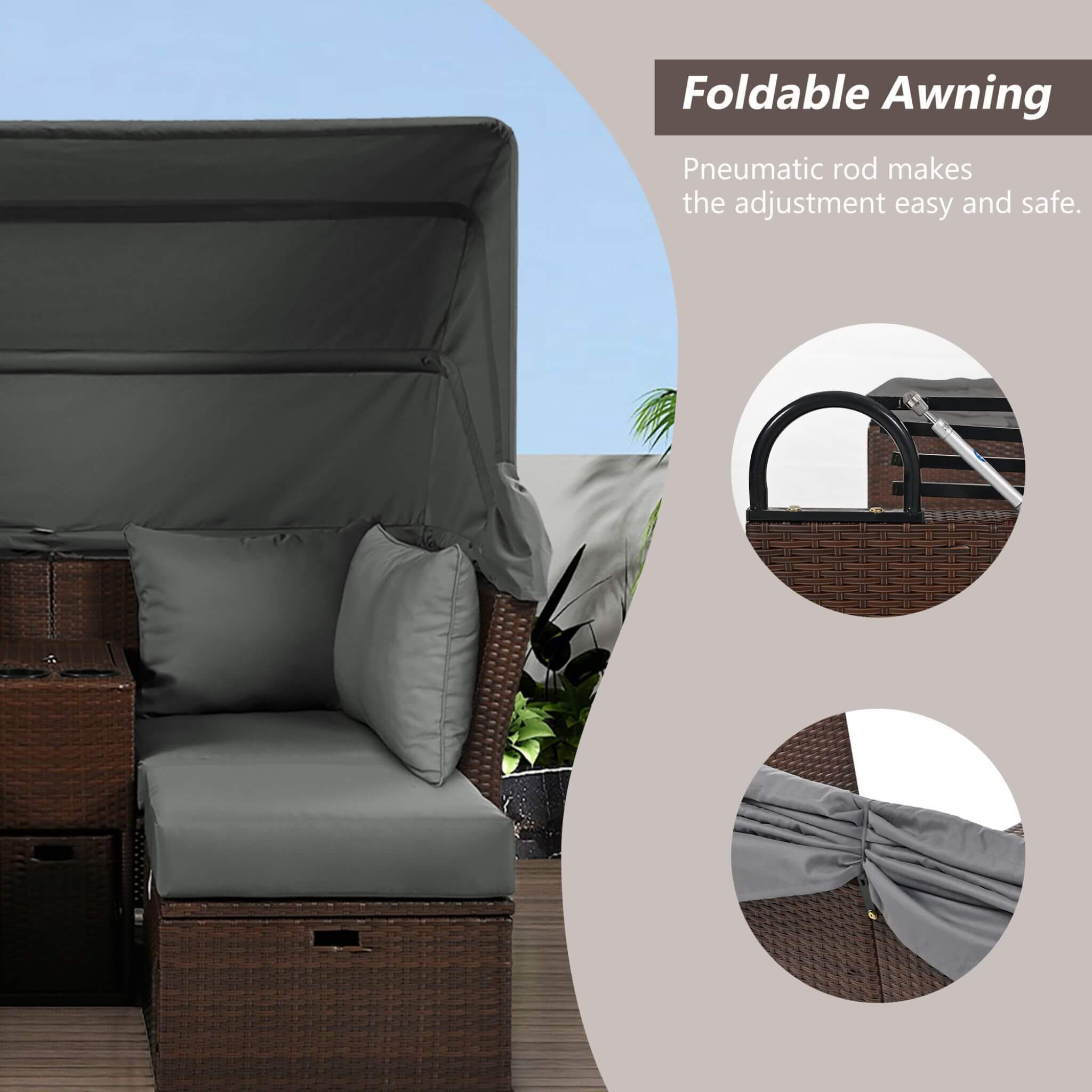 Alora Premium Outdoor 2-Seater Patio Daybed With Foldable Awning, Cushions, And Rattan Frame (SAK90233) – SAKSBY WHOLESALE, v