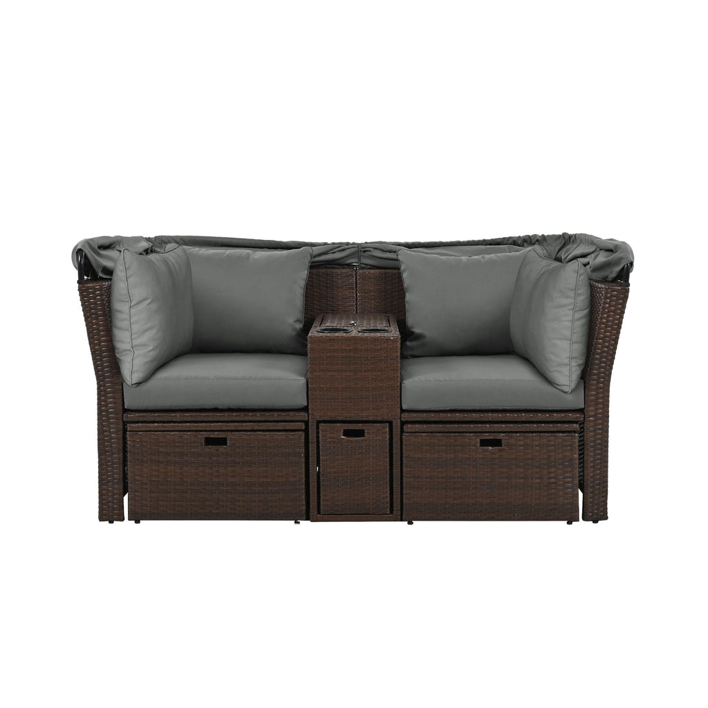 Alora Premium Outdoor 2-Seater Patio Daybed With Foldable Awning, Cushions, And Rattan Frame (SAK90233) – SAKSBY WHOLESALE, v