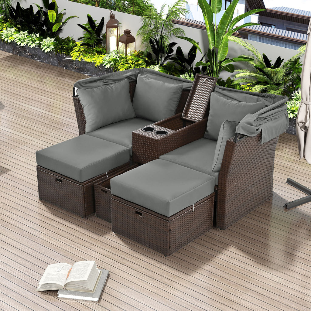 Alora Premium Outdoor 2-Seater Patio Daybed With Foldable Awning, Cushions, And Rattan Frame (SAK90233) – SAKSBY WHOLESALE, v