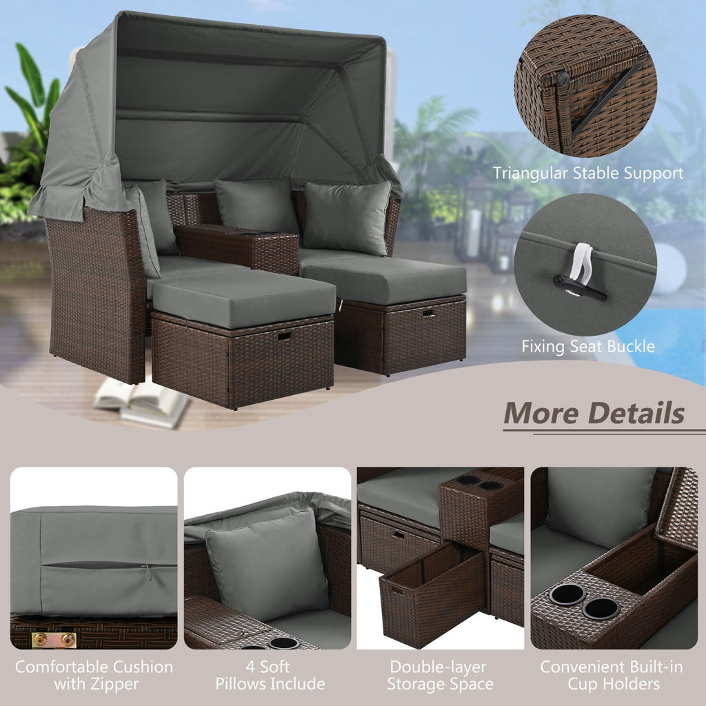 Alora Premium Outdoor 2-Seater Patio Daybed With Foldable Awning, Cushions, And Rattan Frame (SAK90233) – SAKSBY WHOLESALE, v