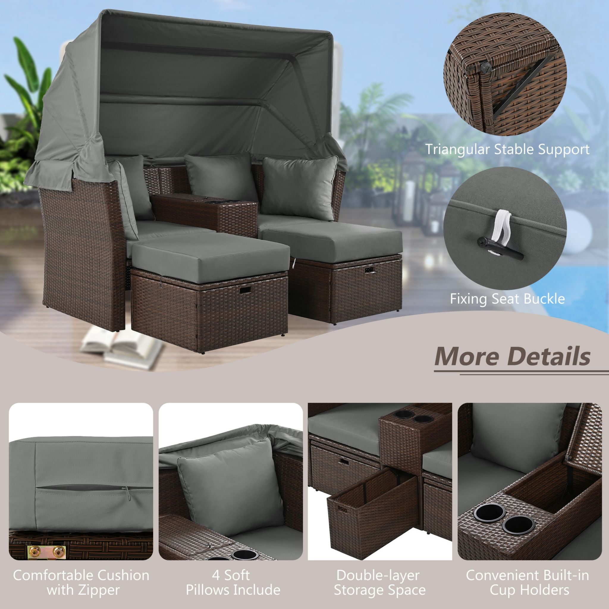Alora Premium Outdoor 2-Seater Patio Daybed With Foldable Awning, Cushions, And Rattan Frame (SAK90233) – SAKSBY WHOLESALE, v