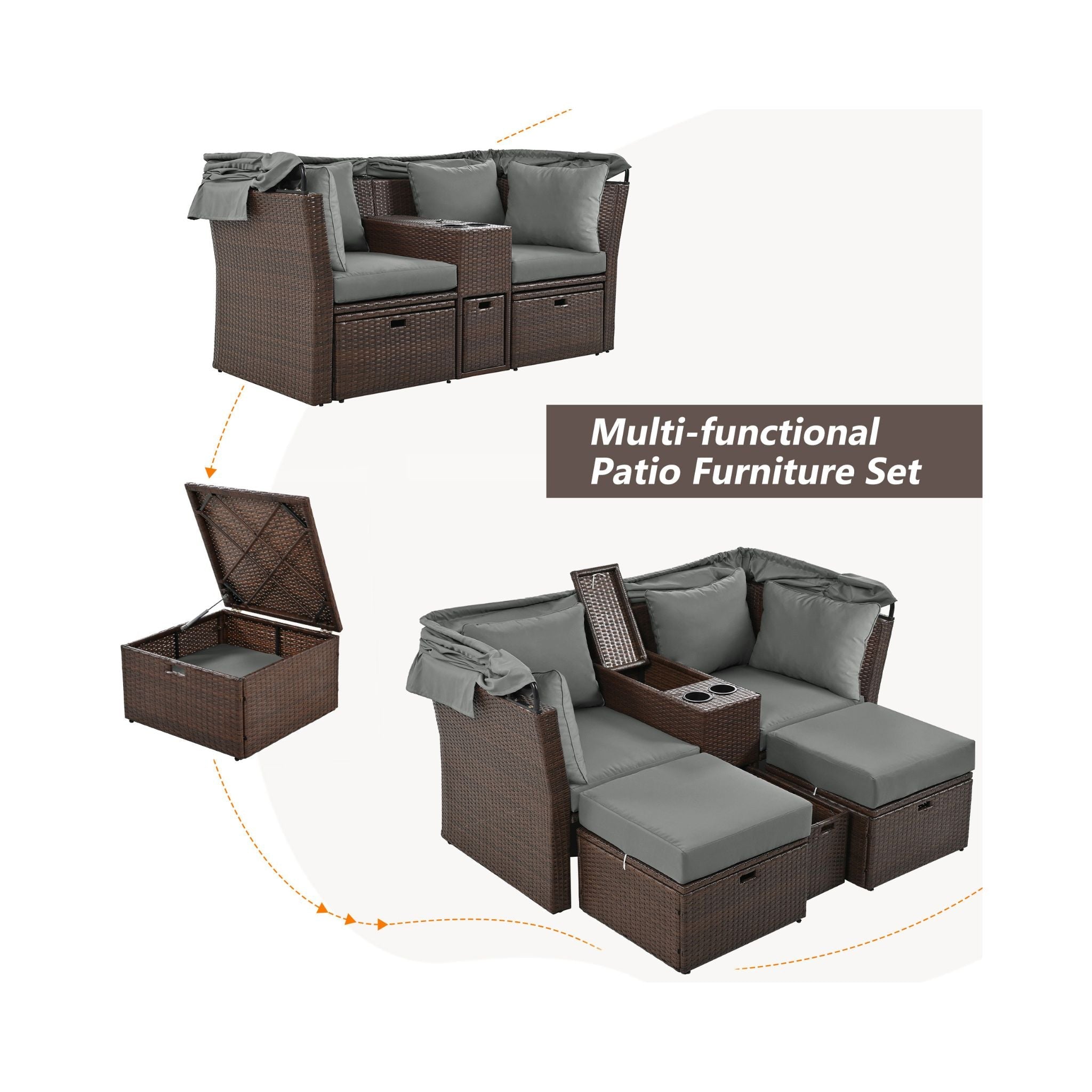 Alora Premium Outdoor 2-Seater Patio Daybed With Foldable Awning, Cushions, And Rattan Frame (SAK90233) – SAKSBY WHOLESALE, v