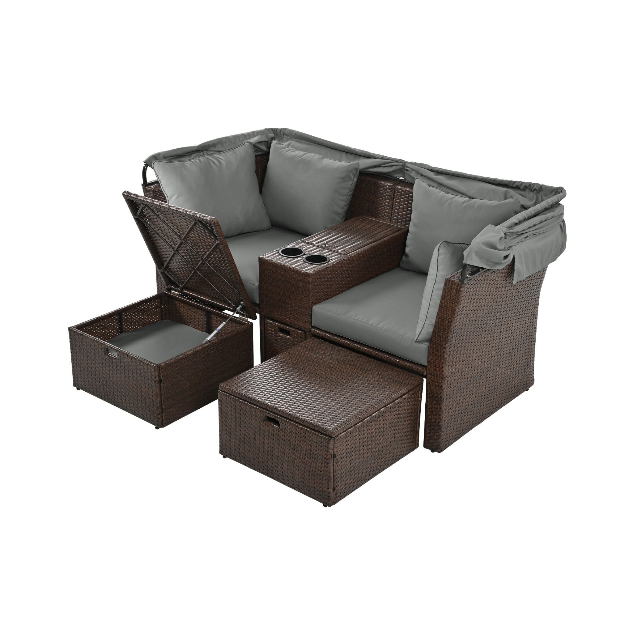 Alora Premium Outdoor 2-Seater Patio Daybed With Foldable Awning, Cushions, And Rattan Frame (SAK90233) – SAKSBY WHOLESALE